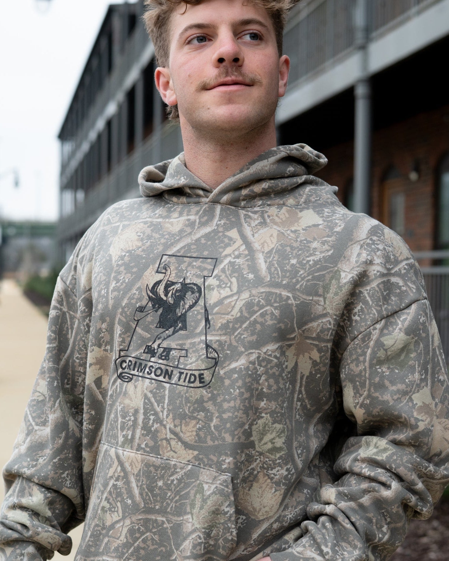 University of Alabama Camo Hoodie with Black print of the Vault A Logo
