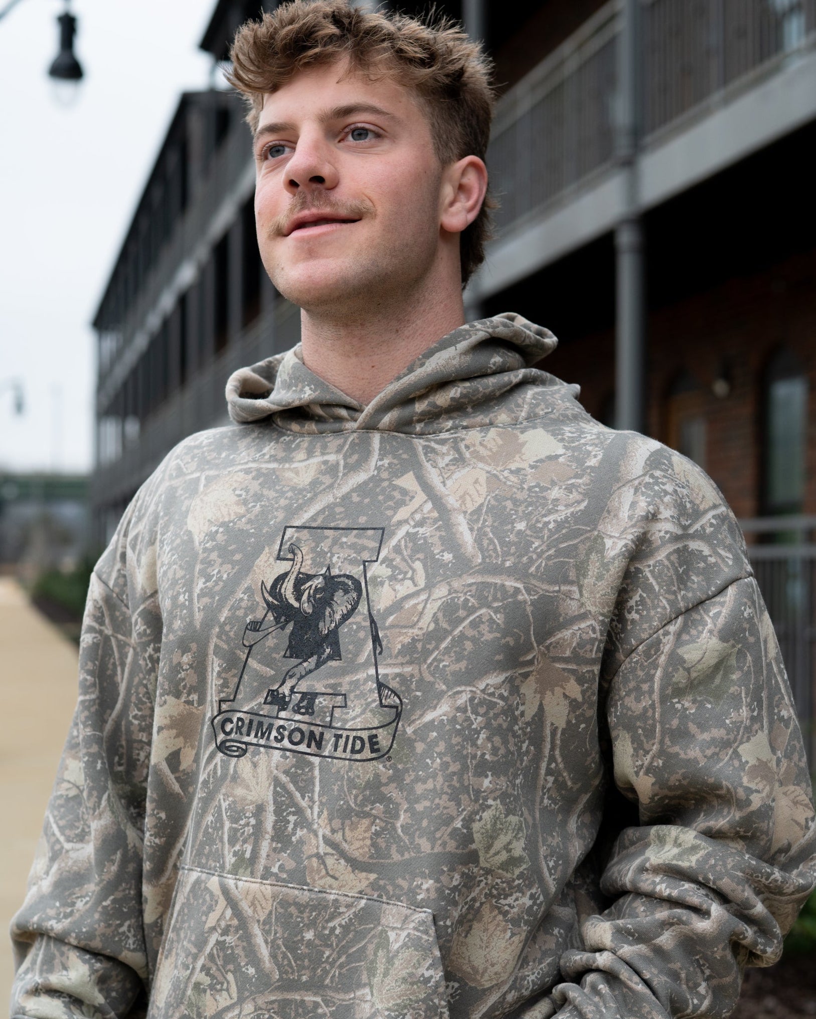 University of Alabama Camo Hoodie with Black print of the Vault A Logo