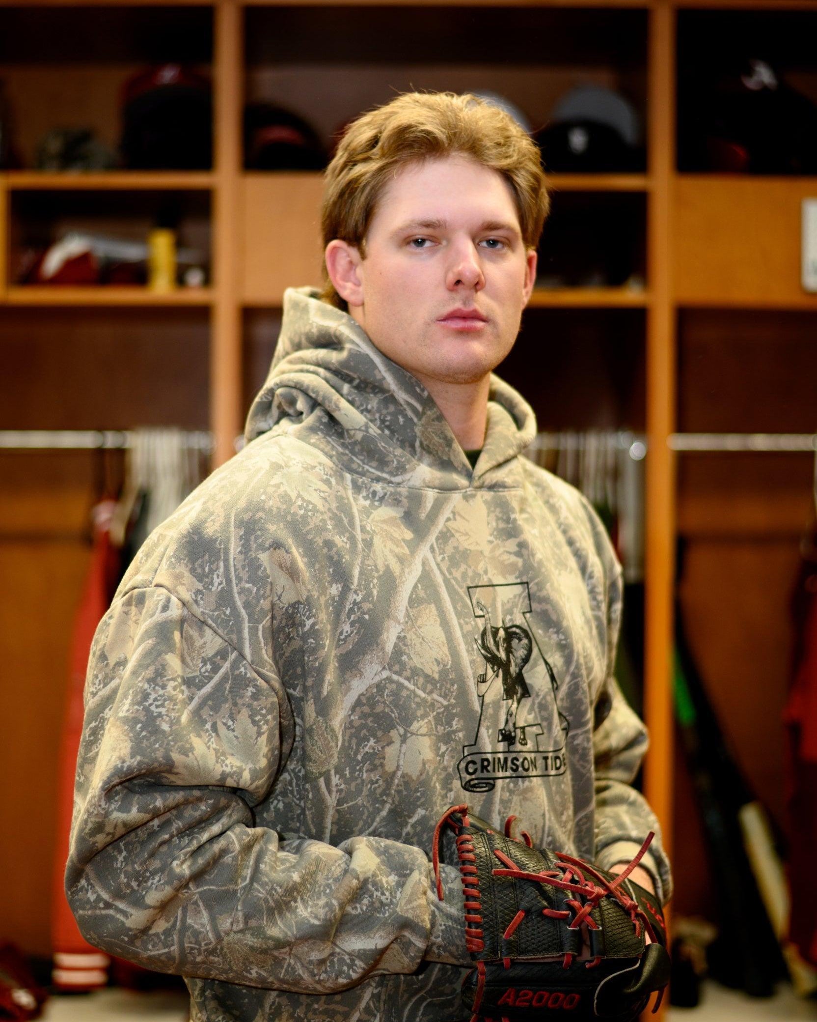 University of Alabama Camo Hoodie with Black print of the Vault A Logo