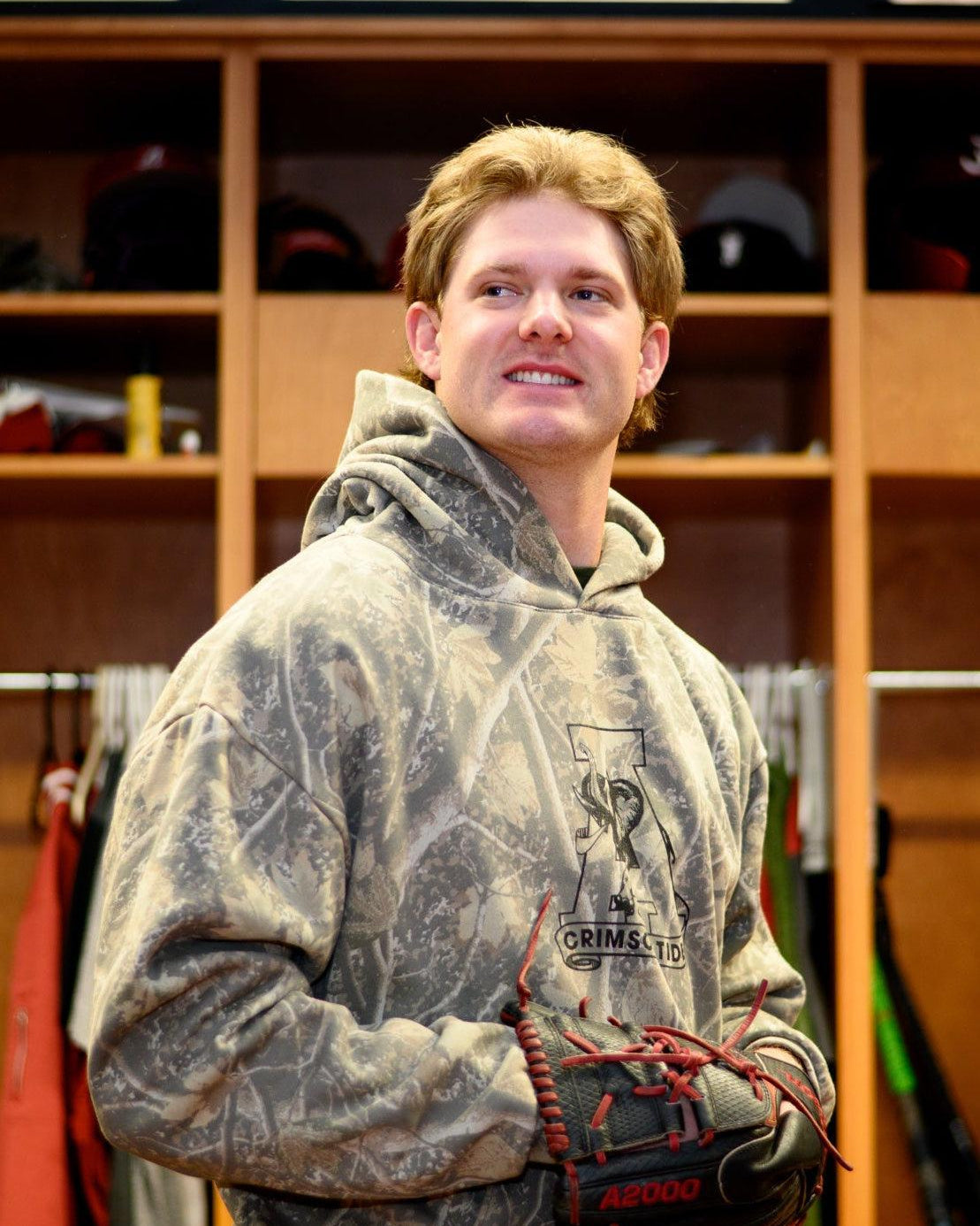University of Alabama Camo Hoodie with Black print of the Vault A Logo