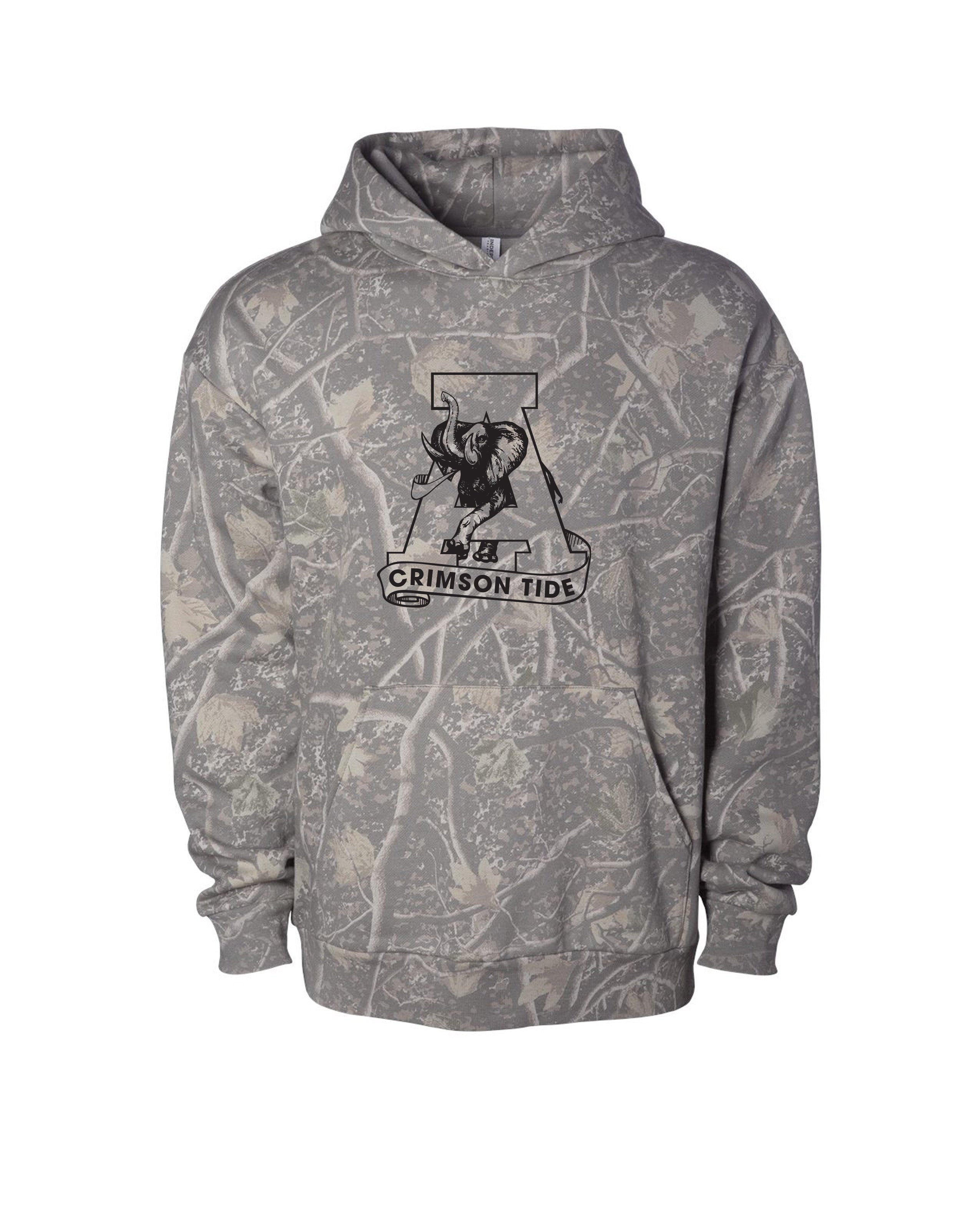 University of Alabama Camo Hoodie with Black print of the Vault A Logo