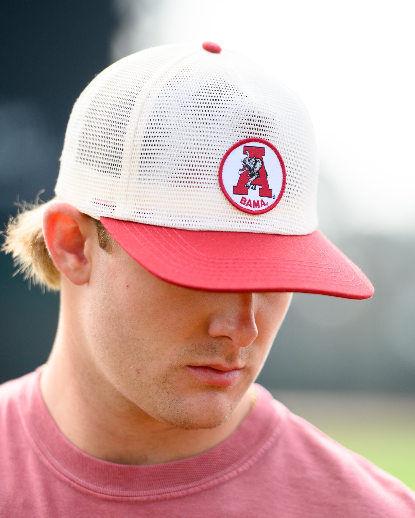 University of Alabama White and Crimson Hat with embroidery of the Vintage A Logo