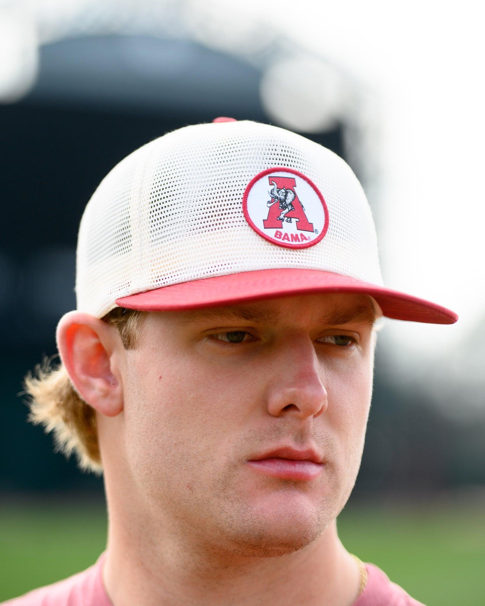 University of Alabama White and Crimson Hat with embroidery of the Vintage A Logo