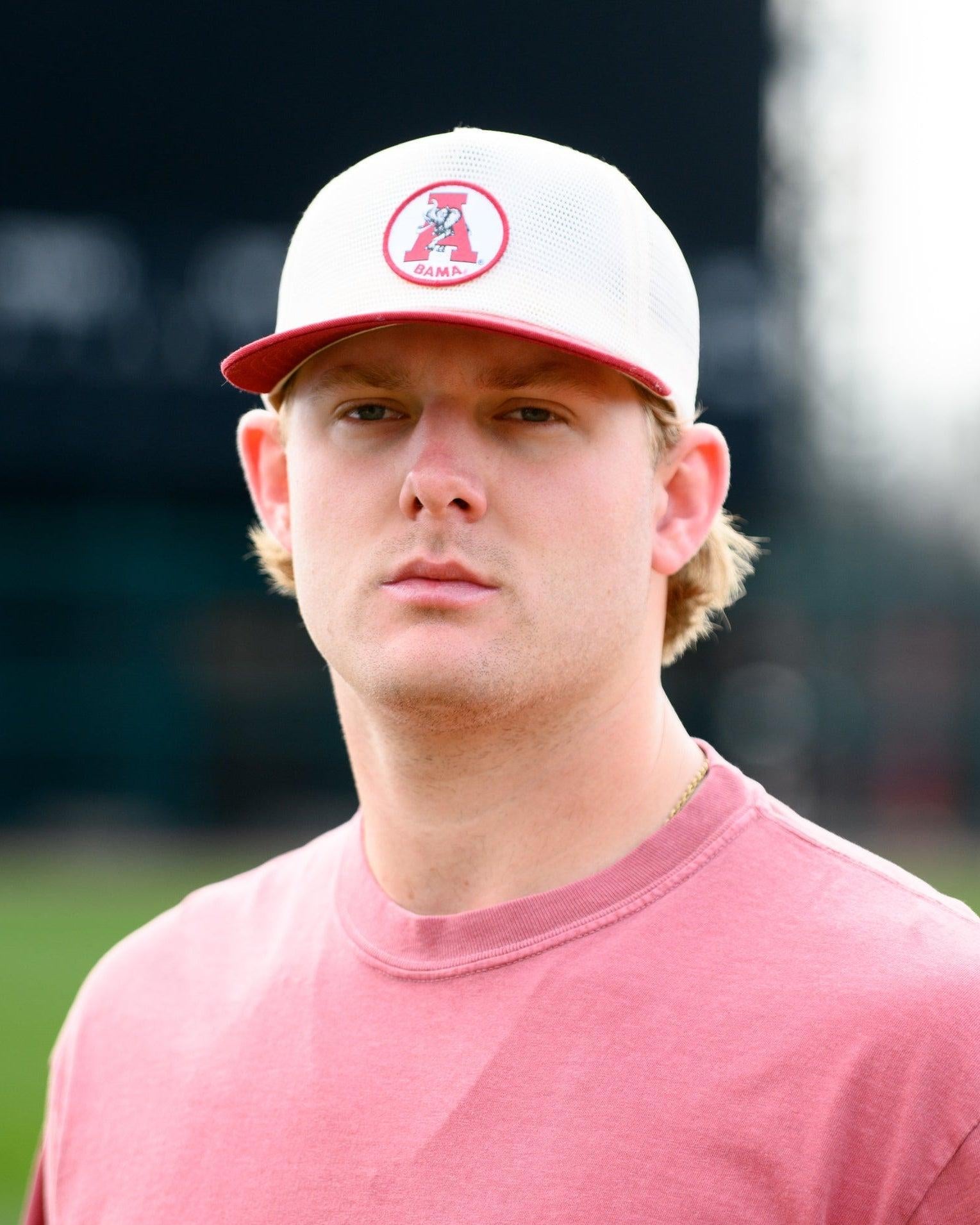 University of Alabama White and Crimson Hat with embroidery of the Vintage A Logo