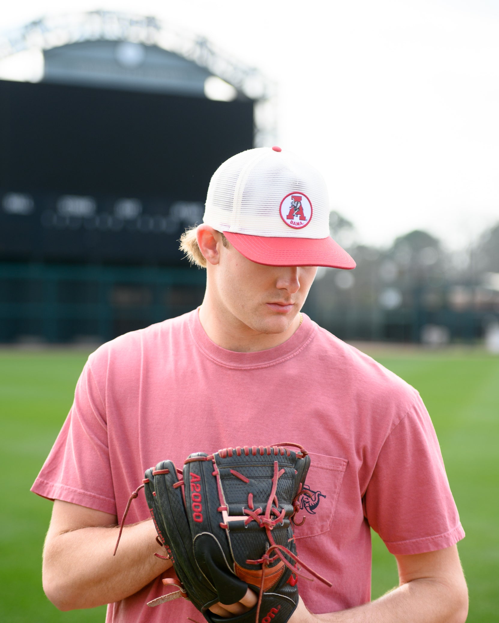 University of Alabama White and Crimson Hat with embroidery of the Vintage A Logo