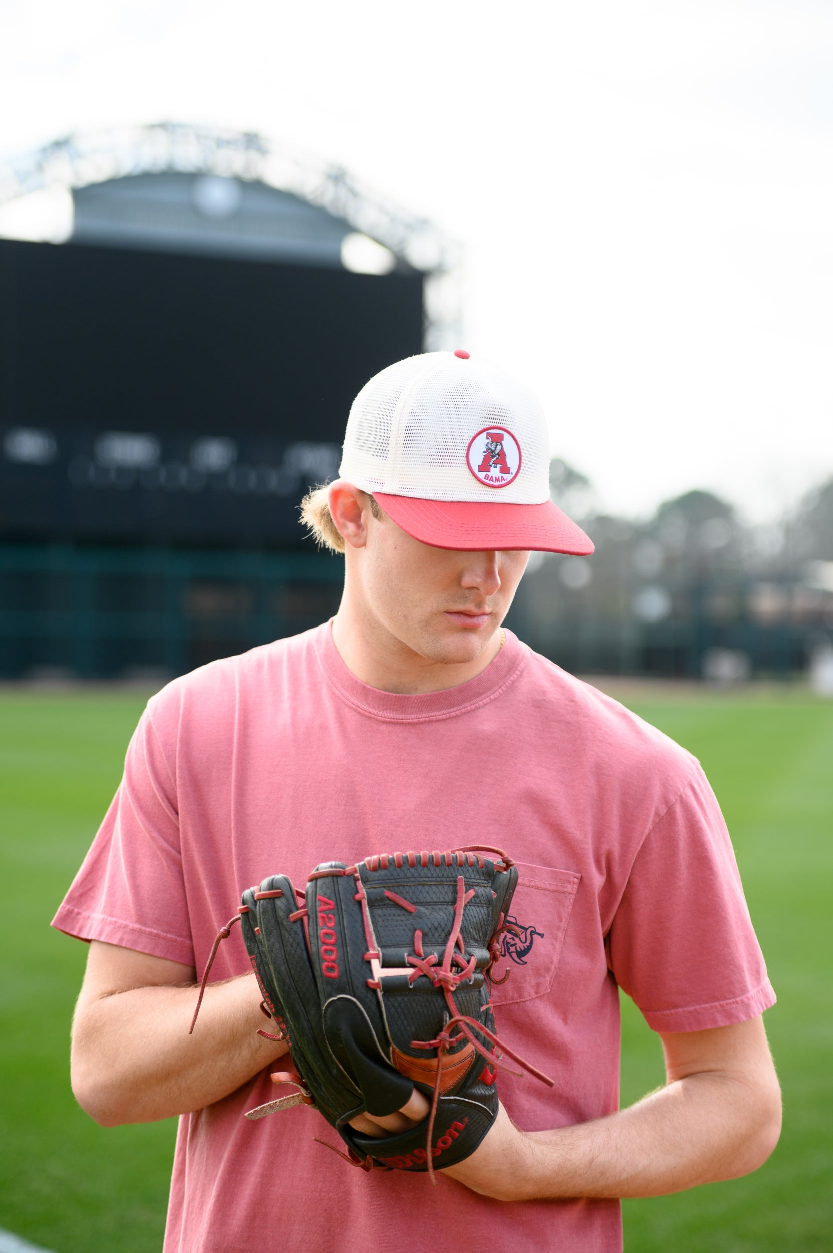 University of Alabama White and Crimson Hat with embroidery of the Vintage A Logo
