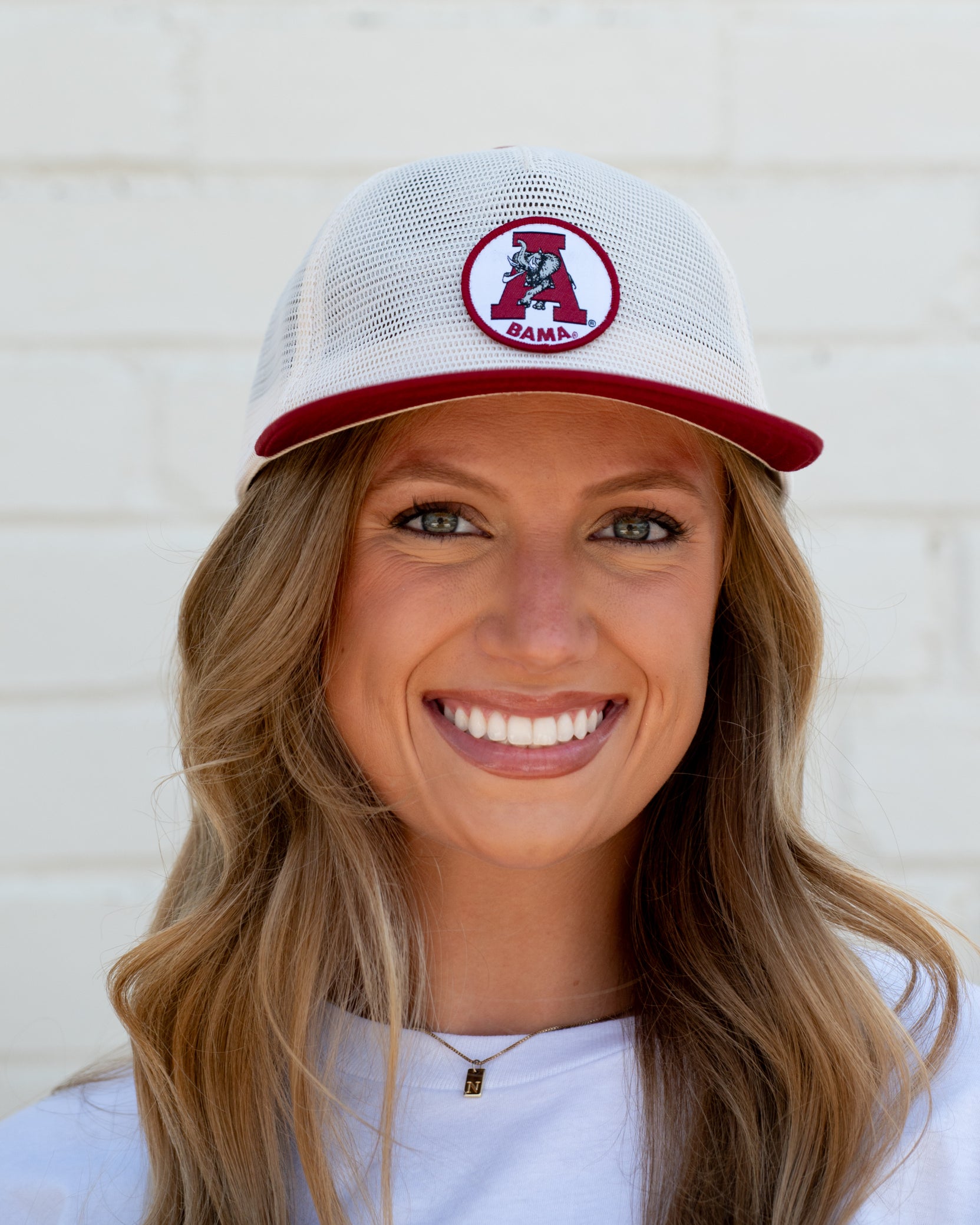 University of Alabama White and Crimson Hat with embroidery of the Vintage A Logo