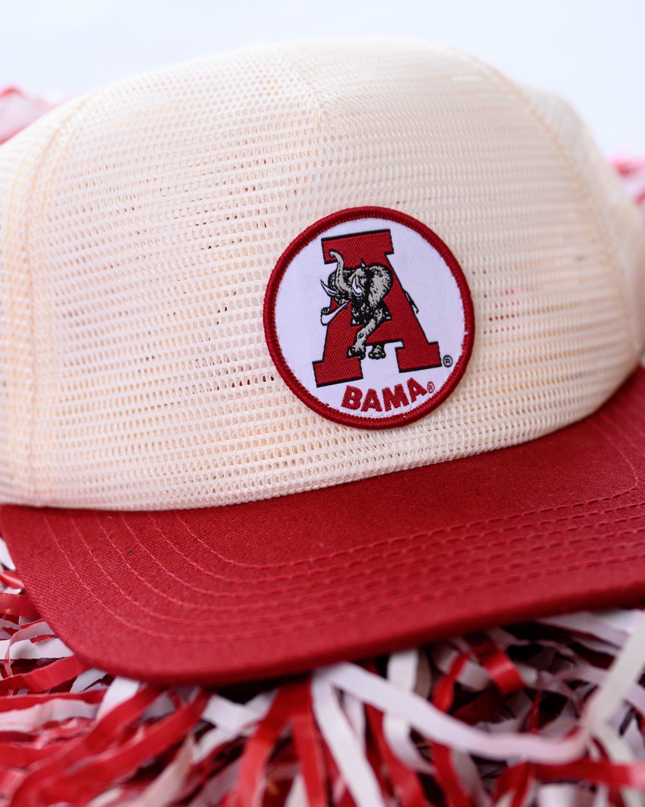 University of Alabama White and Crimson Hat with embroidery of the Vintage A Logo