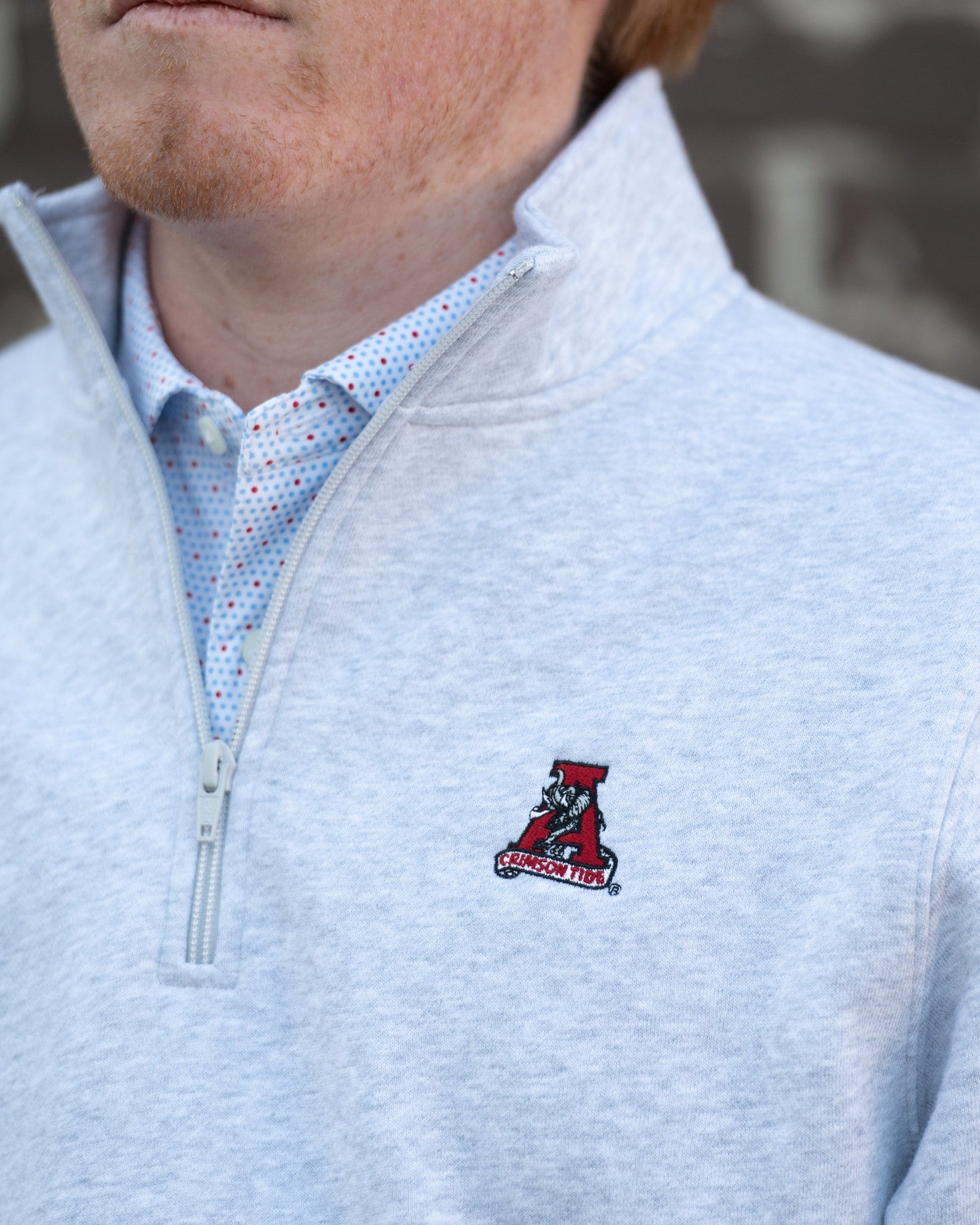 University of Alabama Light Grey 1/4 Zip with Vintage A Logo embroidery