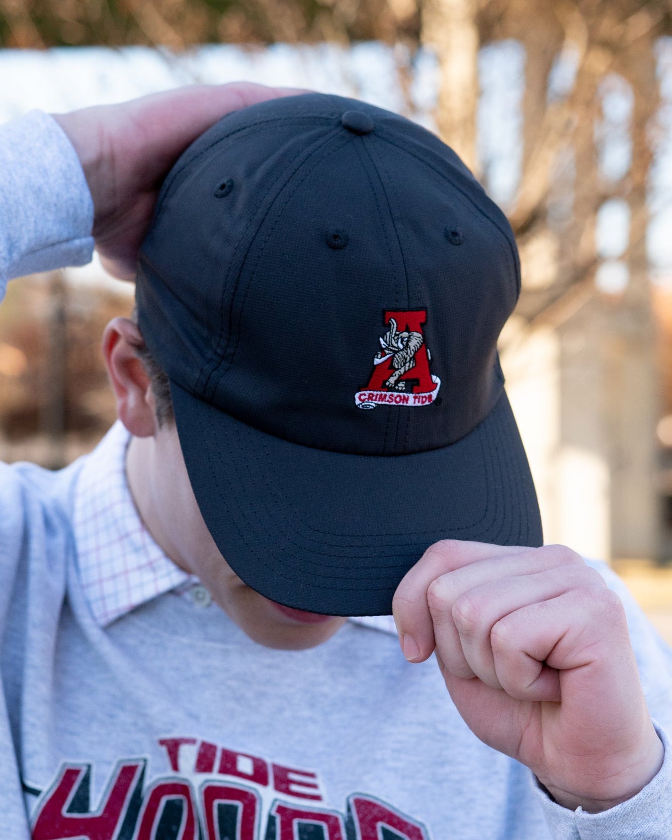 University of Alabama Grey/Red Flat bill Hat with a Vintage A Logo patch