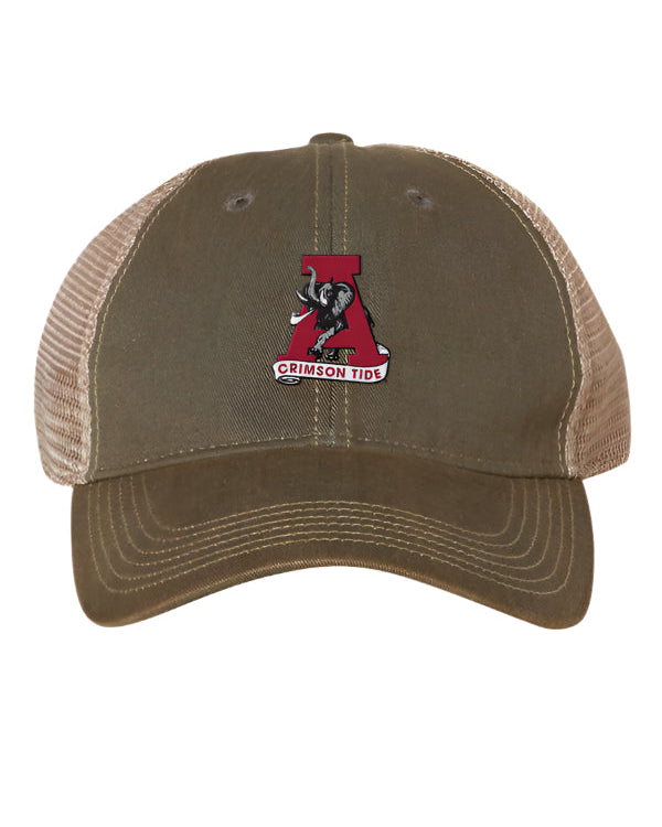 Vintage A Alabama Football Trucker Hat on White Background