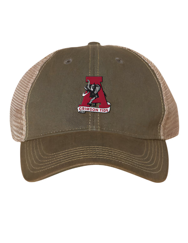 Vintage A Alabama Football Trucker Hat on White Background