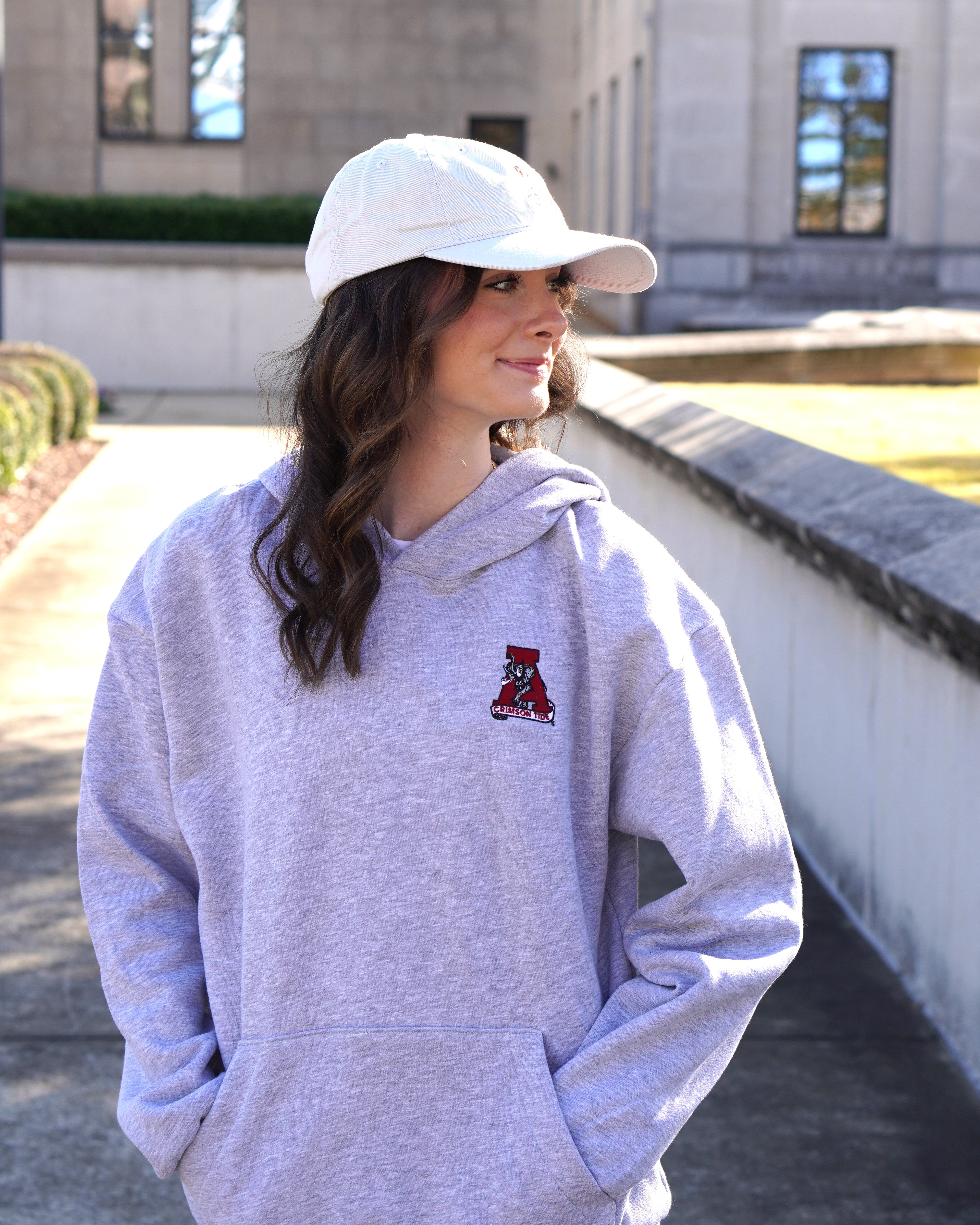 University of Alabama Heather Grey Hoodie with Vintage A Logo embroidery