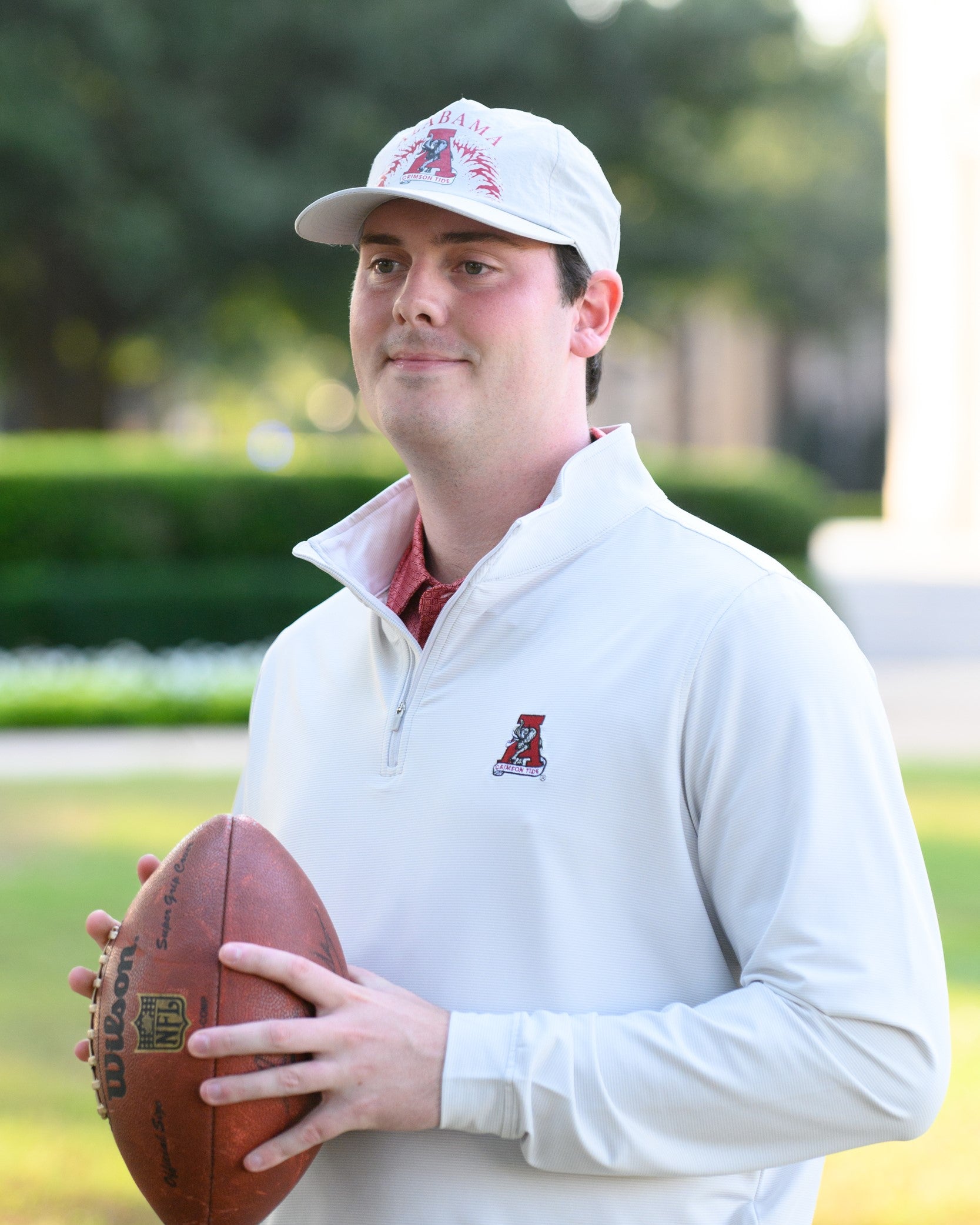 University of Alabama Grey Men's Stripe 1/4 Zip with Vintage A Logo embroidery on the chest