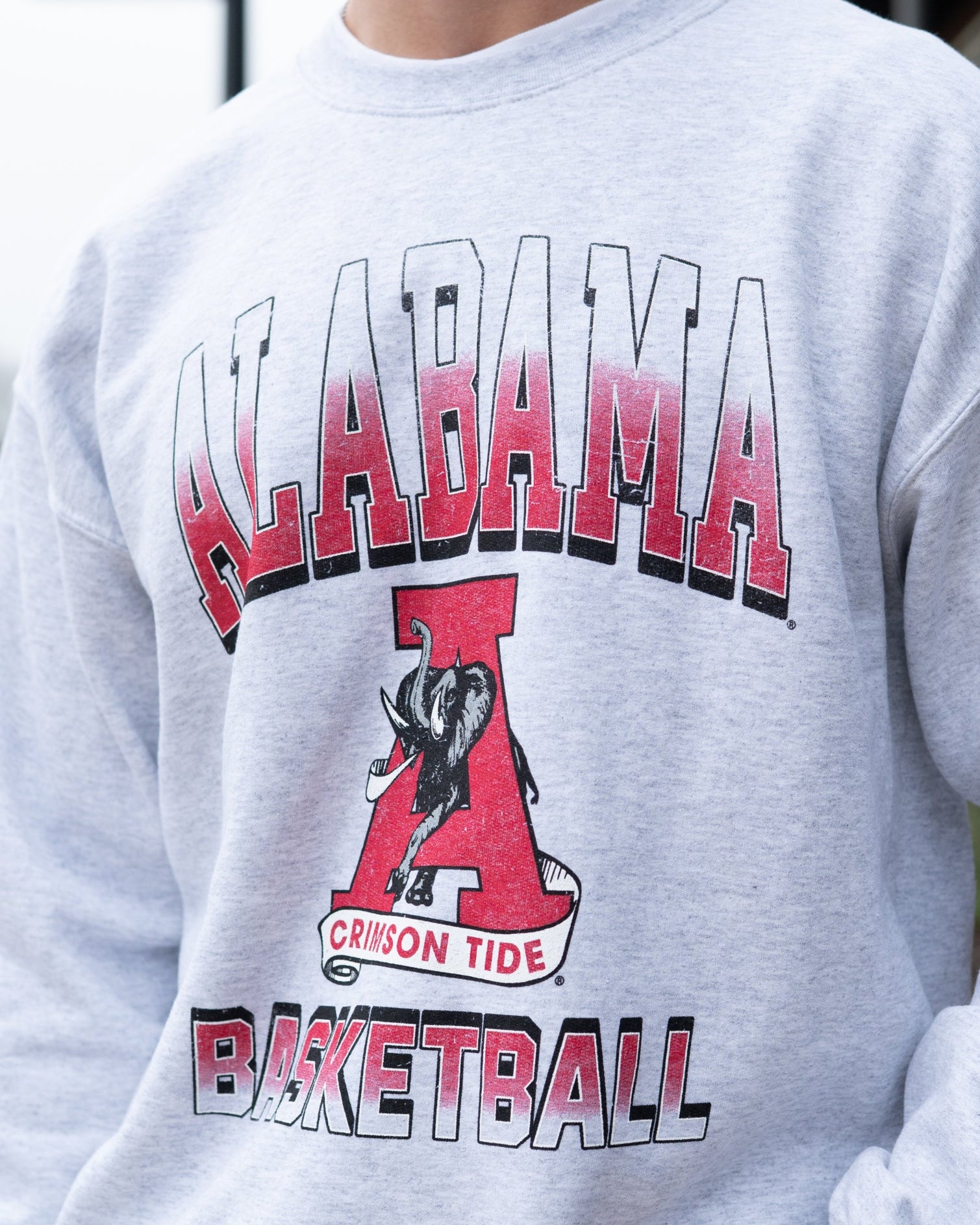 University of Alabama Light Grey Sweatshirt with the Vintage A logo between text "Alabama Basketball"