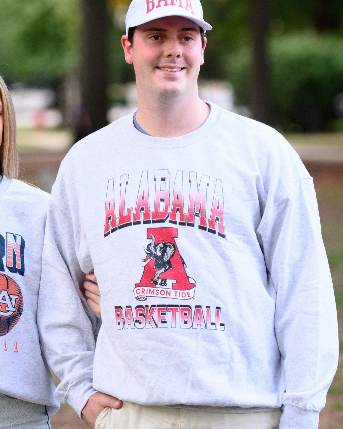 University of Alabama Light Grey Sweatshirt with the Vintage A logo between text "Alabama Basketball"