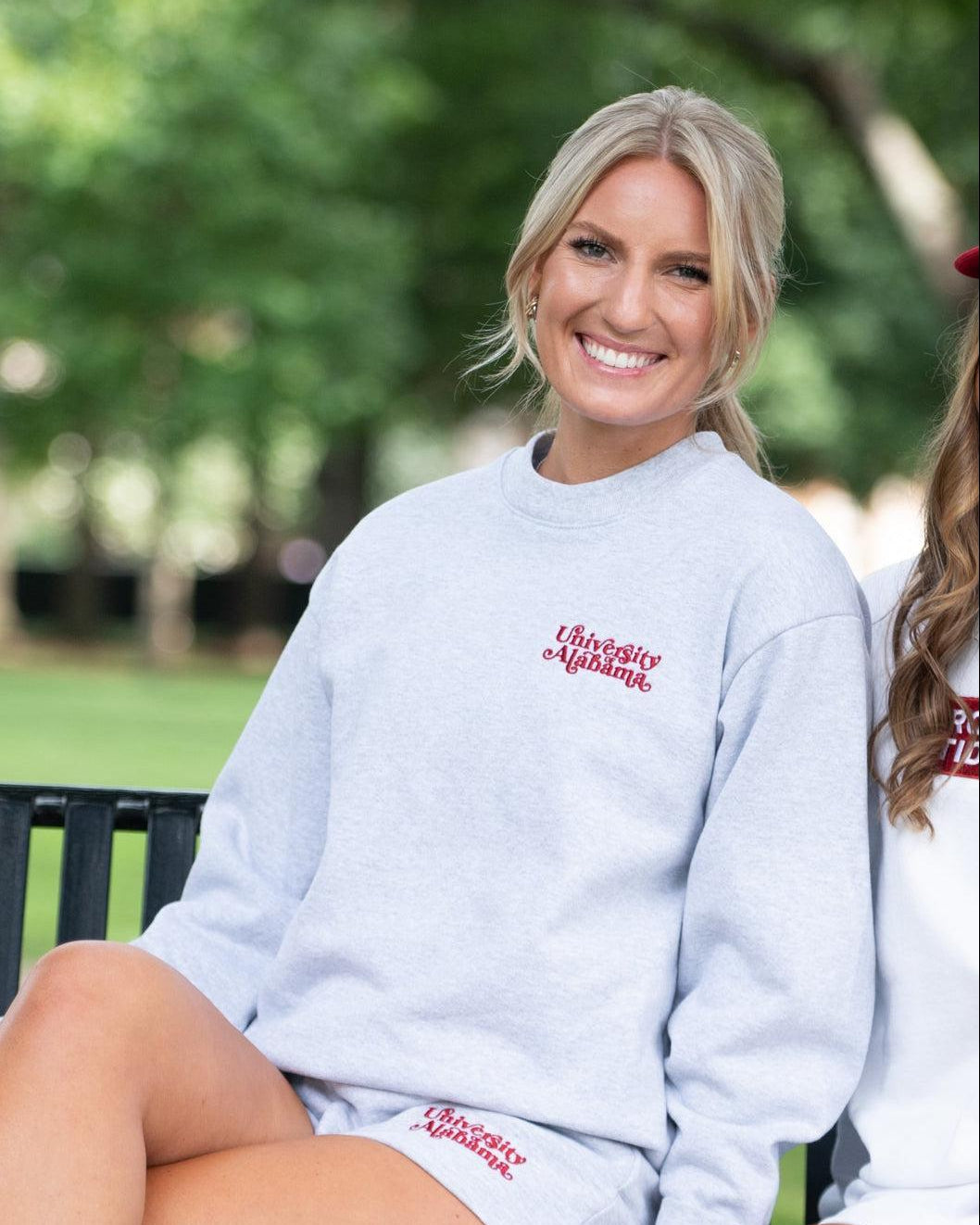 University of Alabama Grey Ladies' Crewneck with Red "University of Alabama" embroidery