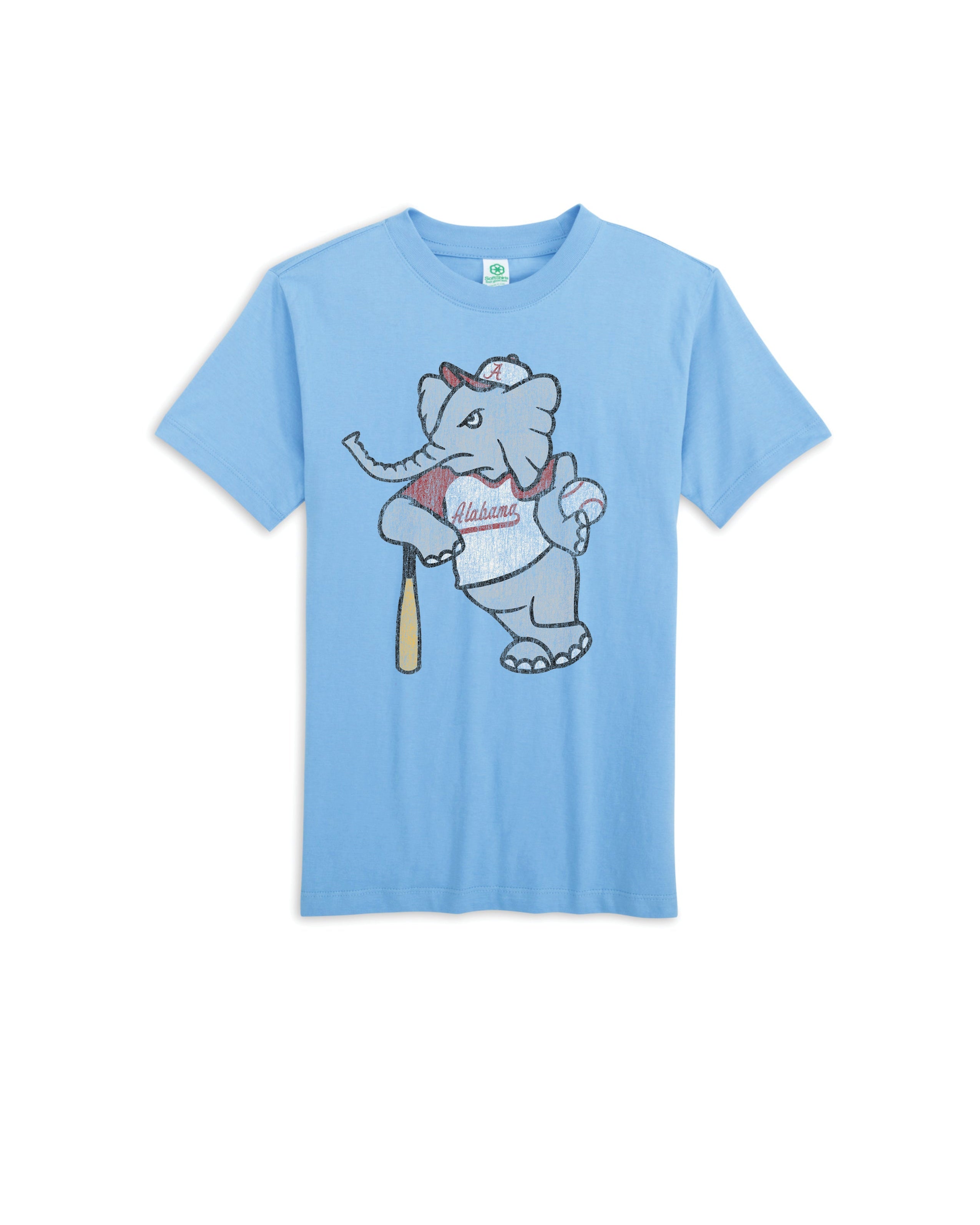 University of Alabama Blue Youth Tee with a distressed print of the Ballplayer Al Logo
