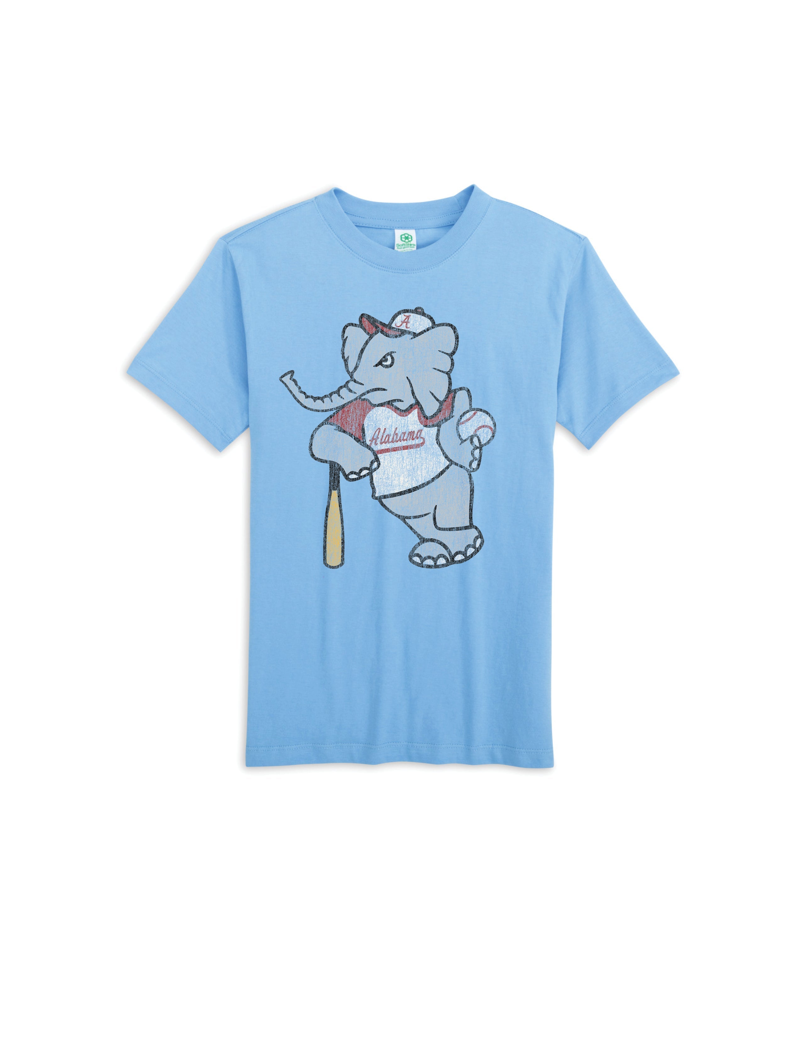 University of Alabama Blue Youth Tee with a distressed print of the Ballplayer Al Logo