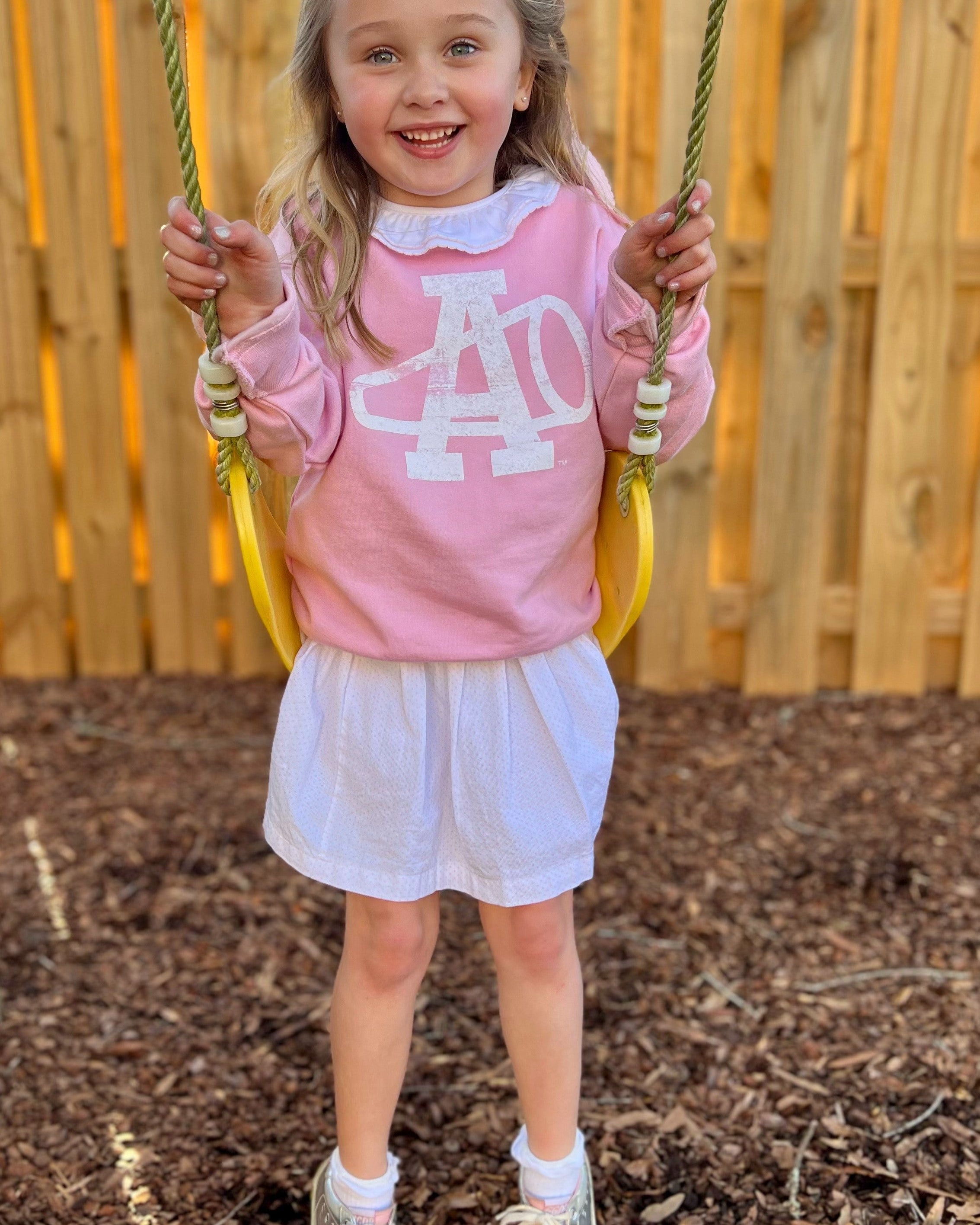 University of Alabama Pink Youth Sweatshirt with a White megaphone and White "A"