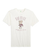 Mississippi State Ivory T-Shirt with Red text “Hail State” above an image of the Walking Bully Logo