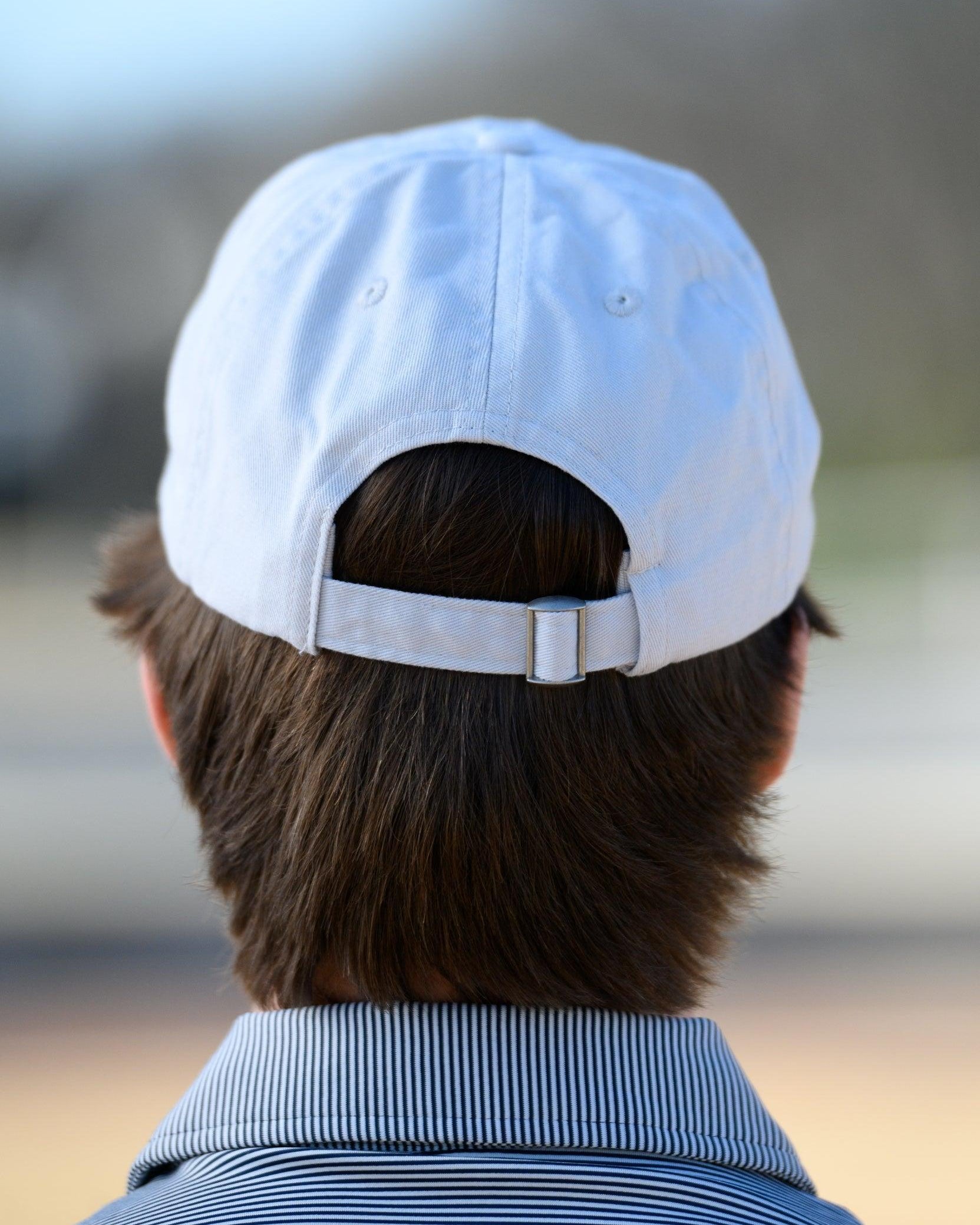 Auburn University White Dad Hat with a blue embroidered logo of the War Eagle Banner.