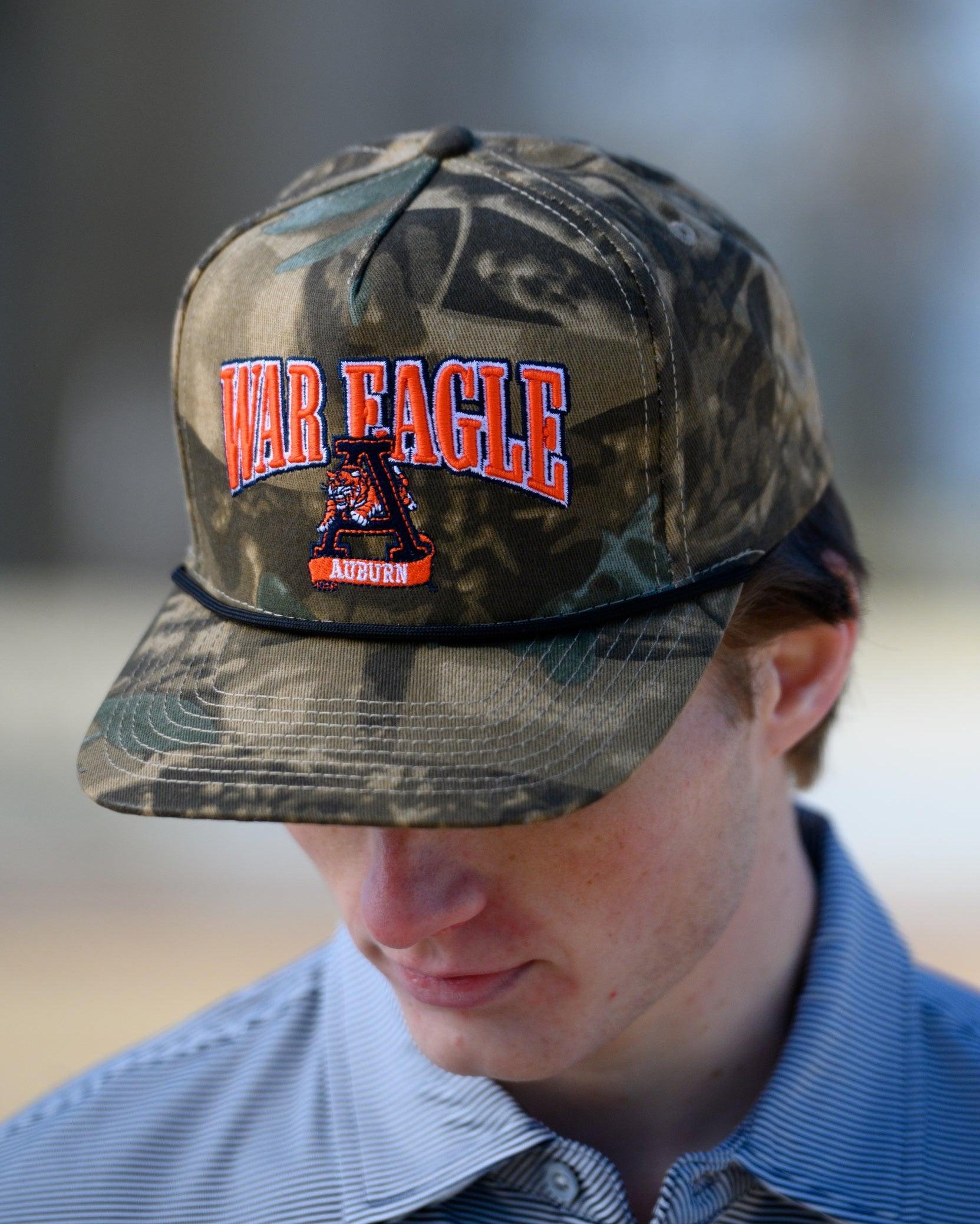 Auburn University Camouflage Hat with Orange text “War Eagle”