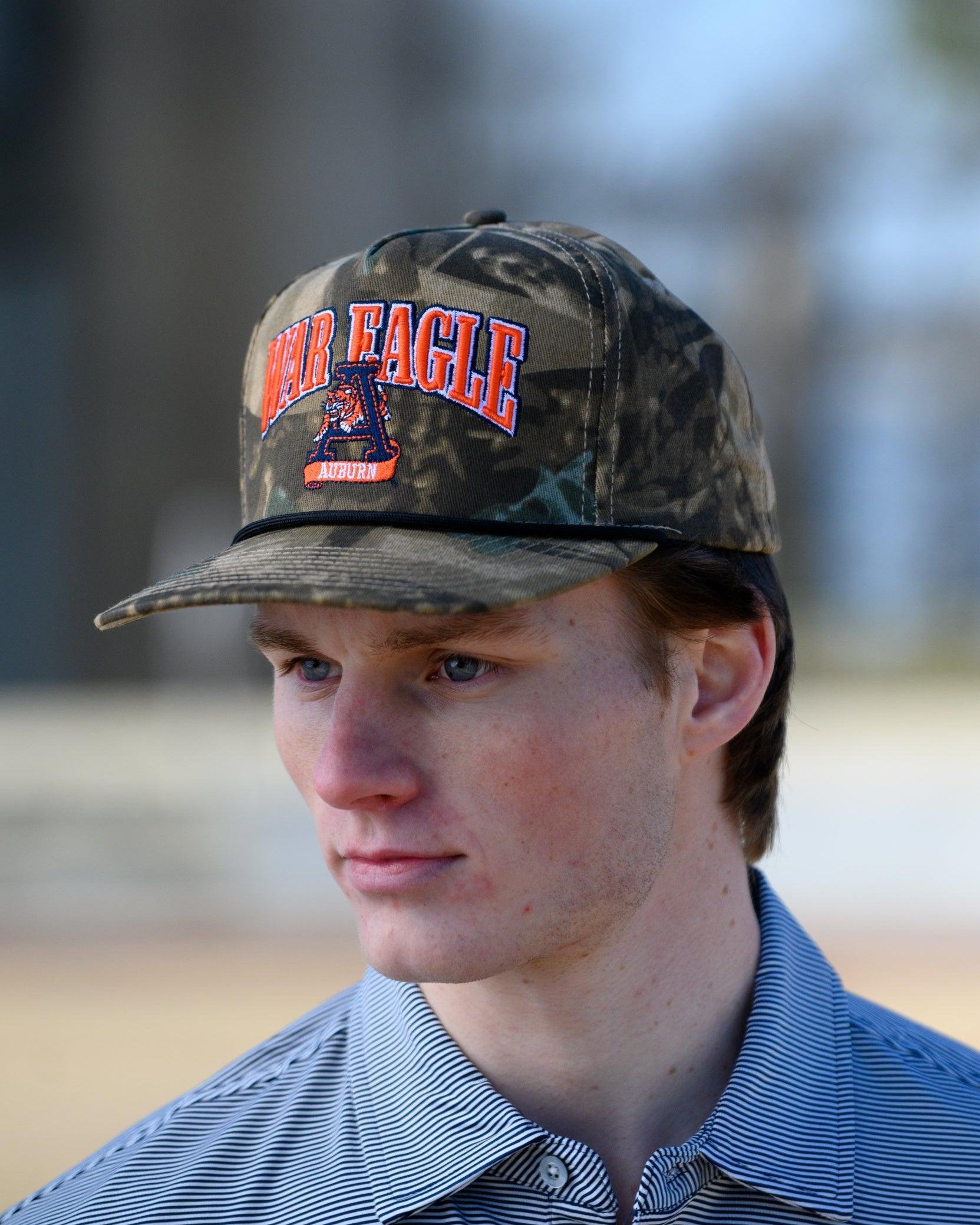 Auburn University Camouflage Hat with Orange text “War Eagle”