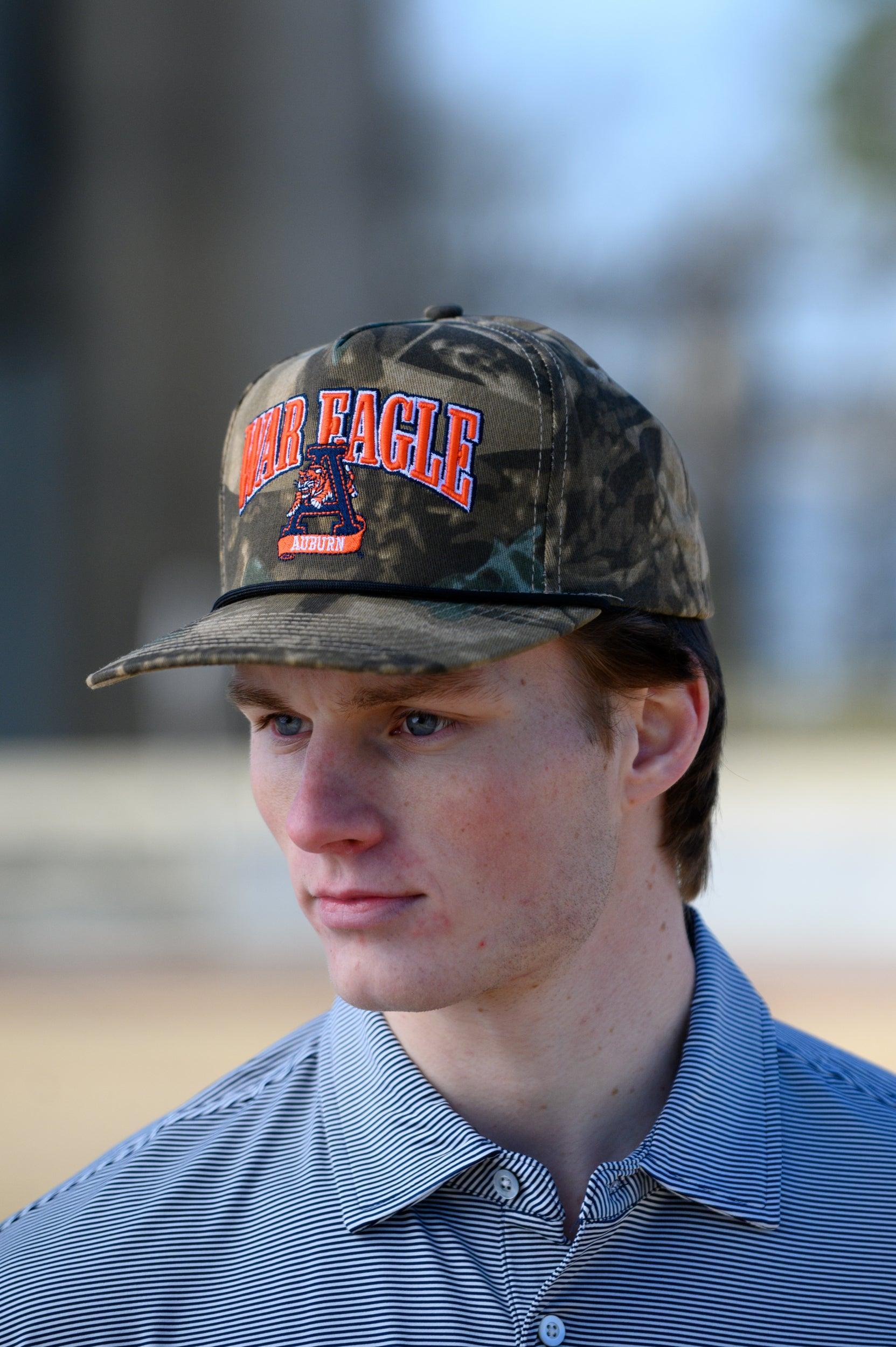 Auburn University Camouflage Hat with Orange text “War Eagle”