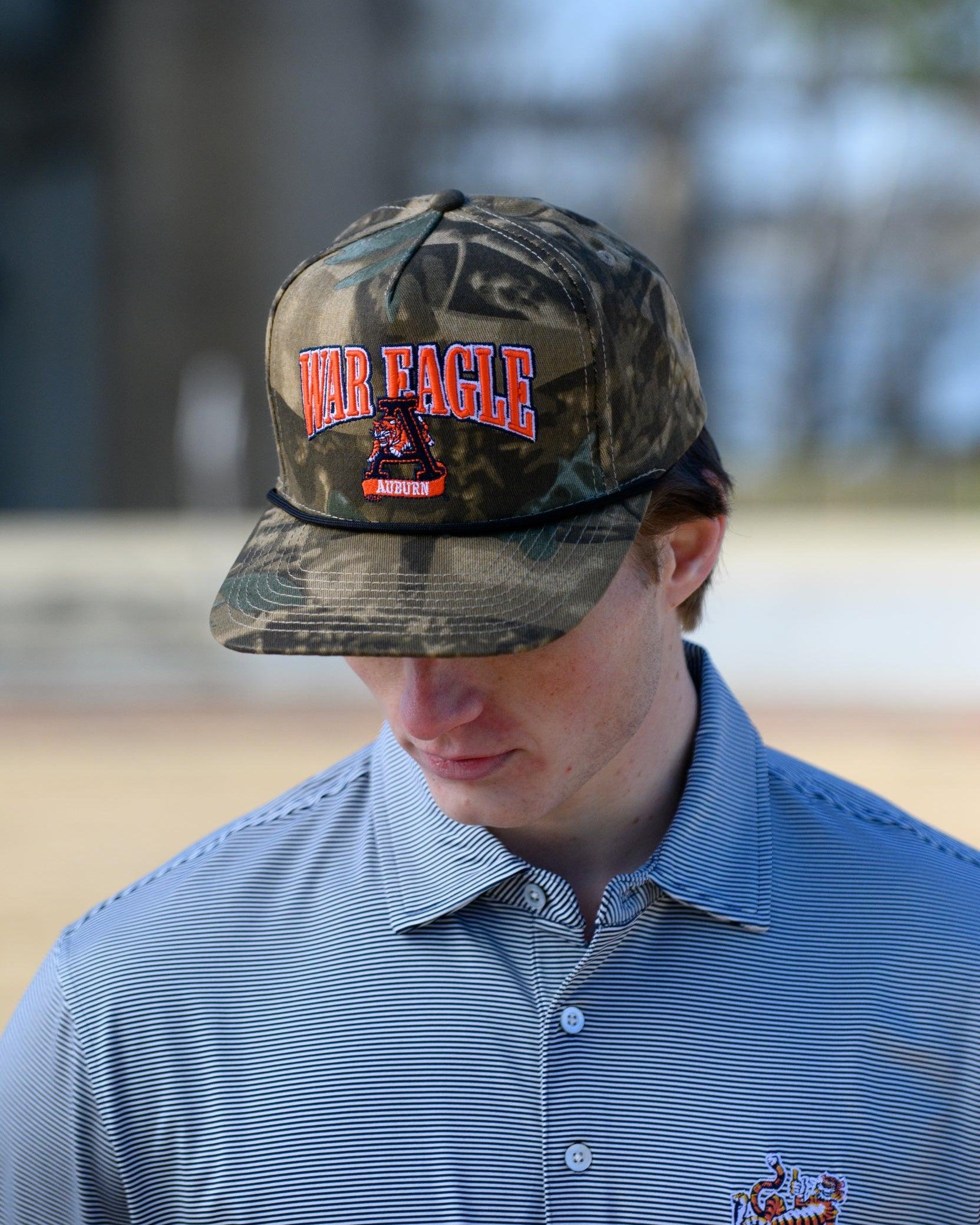 Auburn University Camouflage Hat with Orange text “War Eagle”