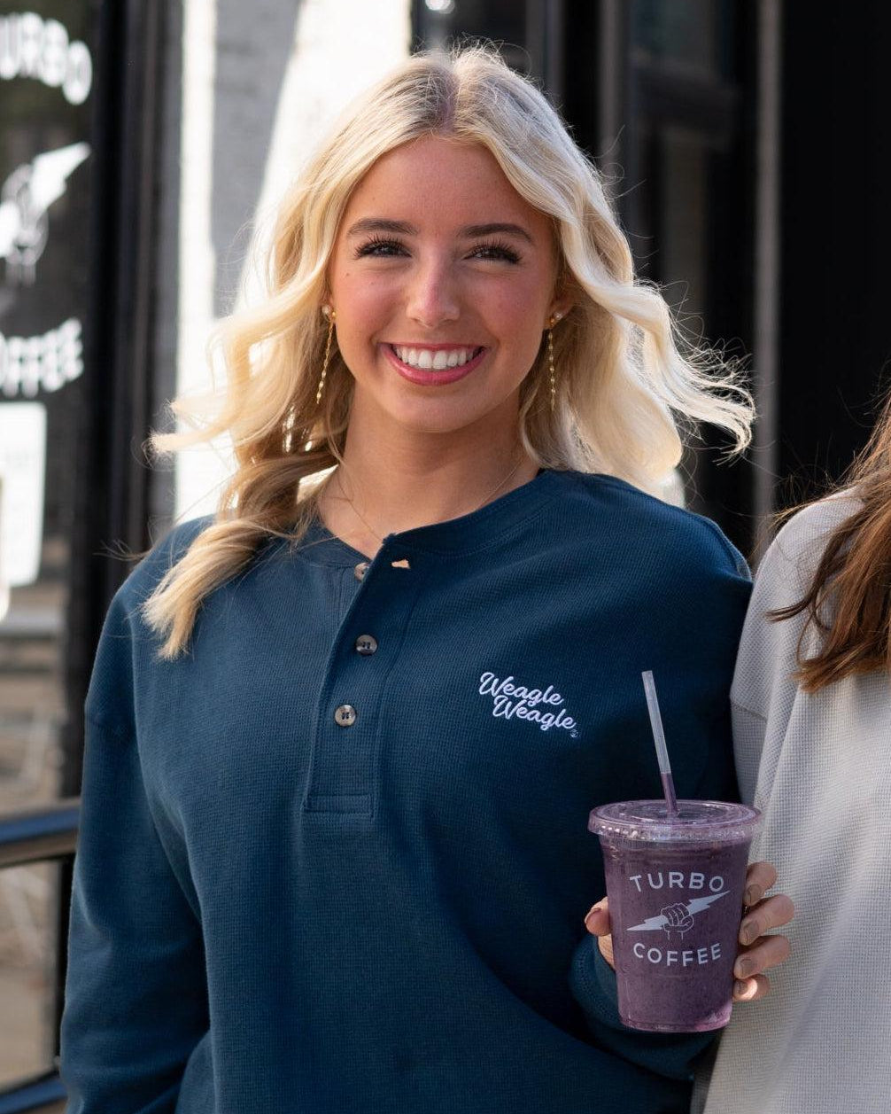 Auburn University Navy Thermal Henley with White embroidery “Weagle Weagle” on the chest