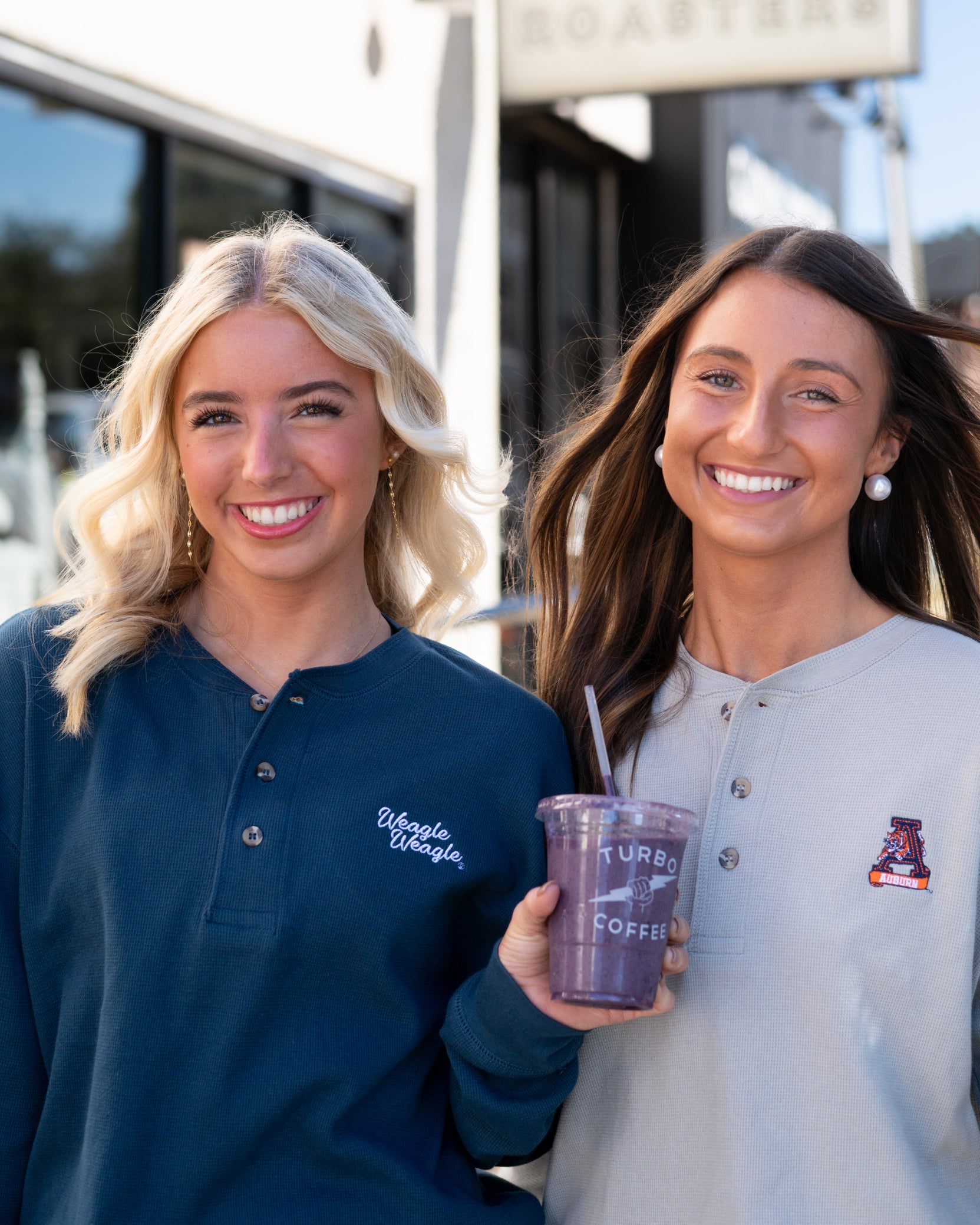 Auburn University Navy Thermal Henley with White embroidery “Weagle Weagle” on the chest