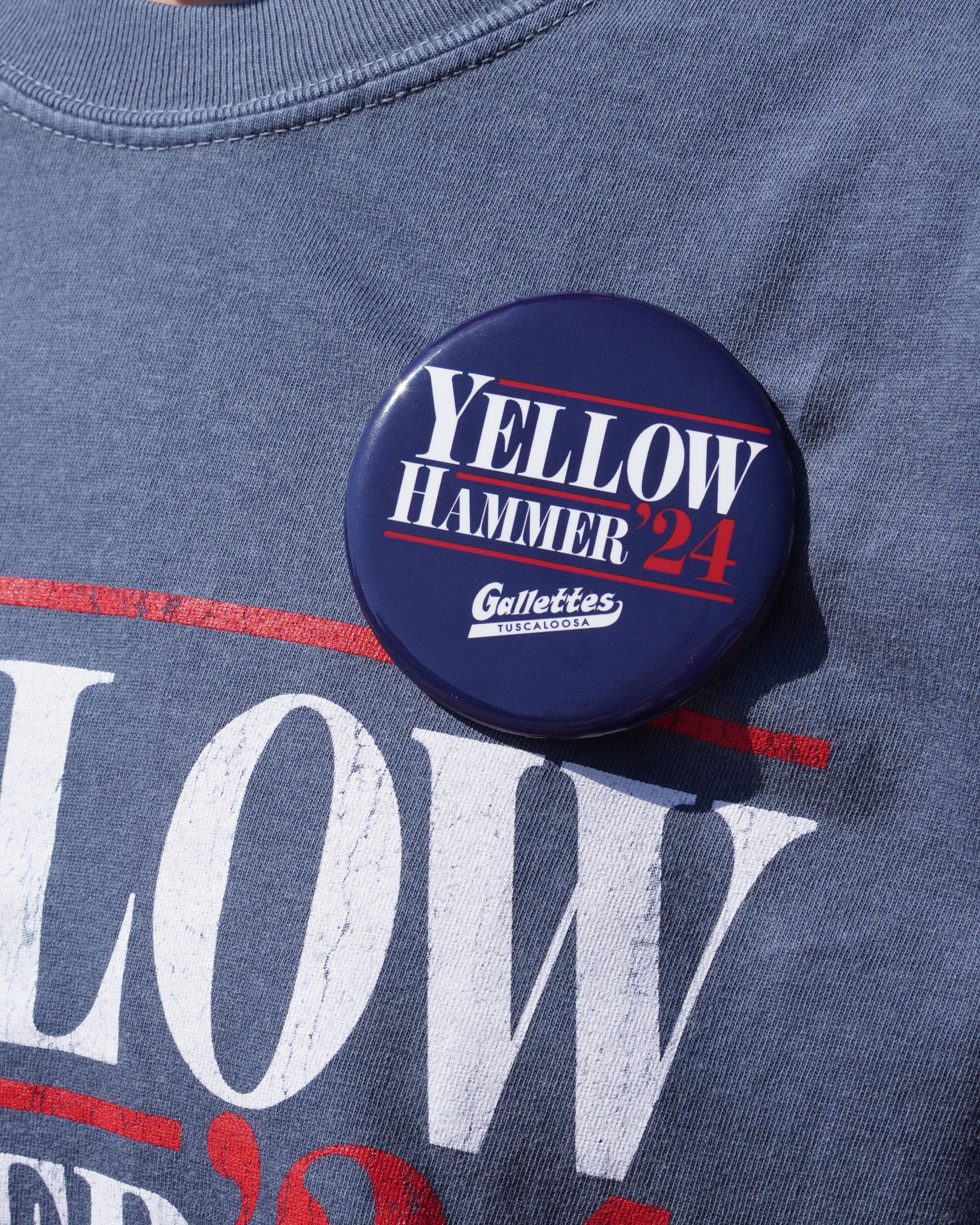Gallettes Navy Gameday Button with White text "Yellow Hammer" and Red text "'24"
