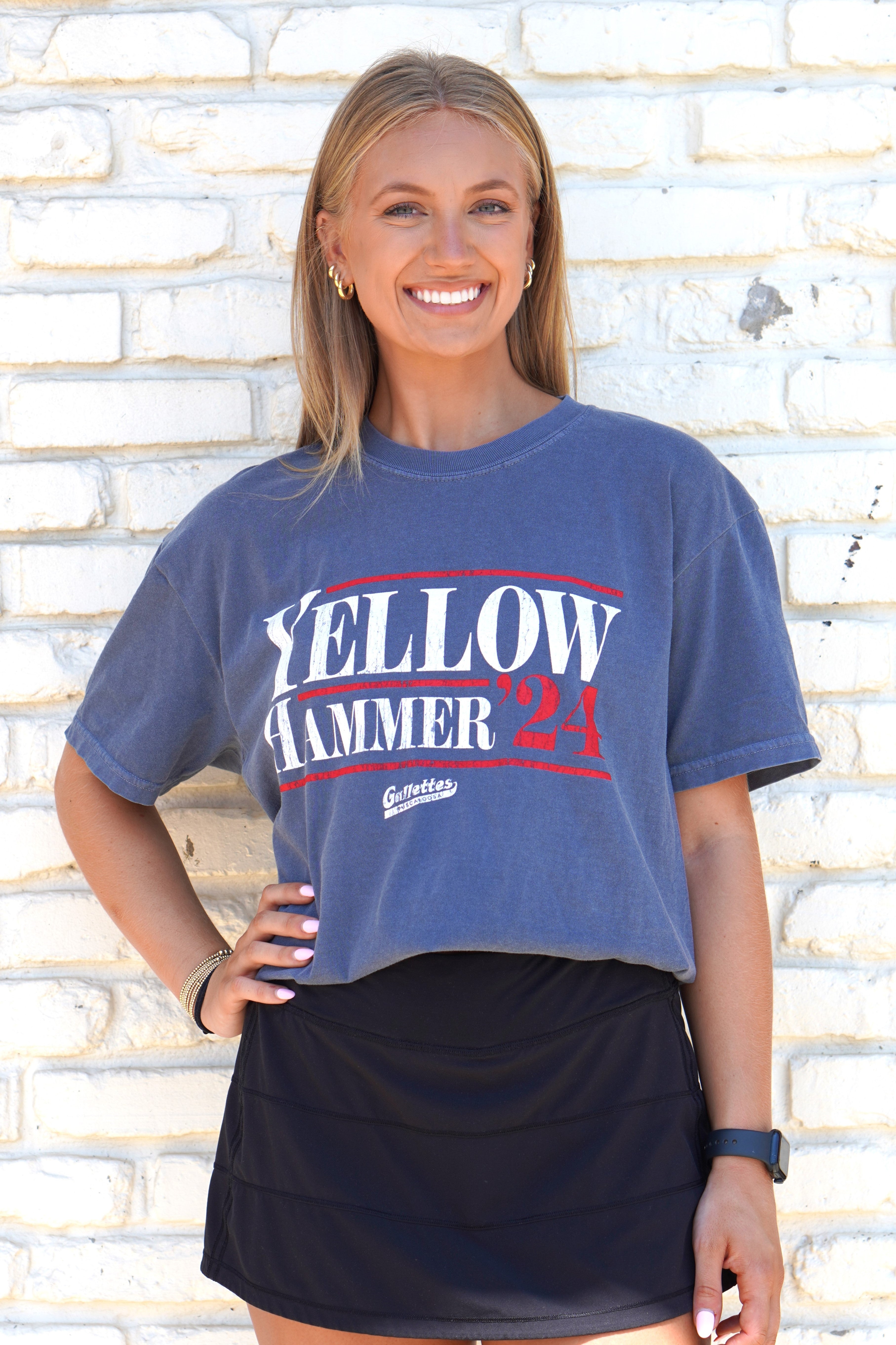 Gallettes Blue T-Shirt with White text "Yellow Hammer" and Red text "'24"