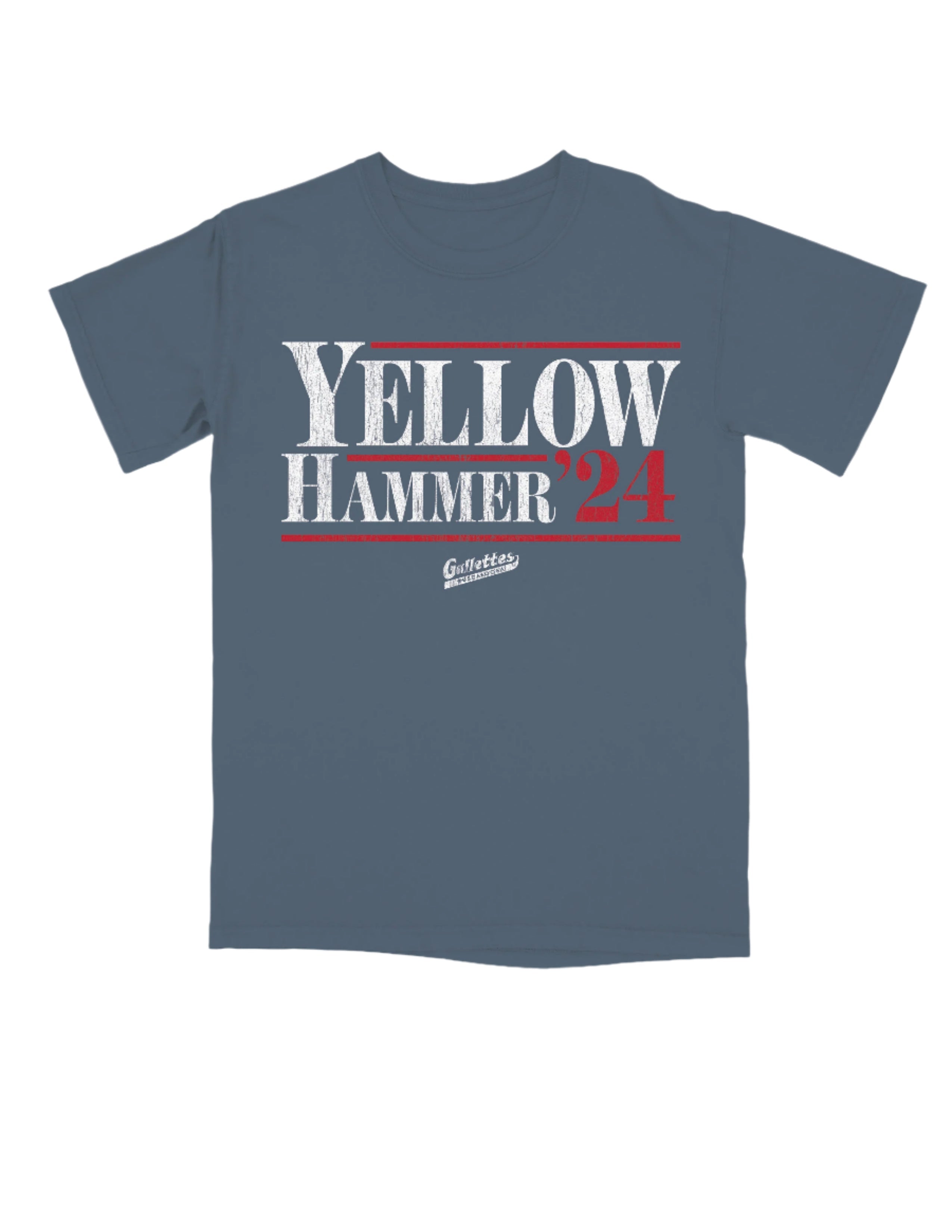 Gallettes Blue T-Shirt with White text "Yellow Hammer" and Red text "'24"
