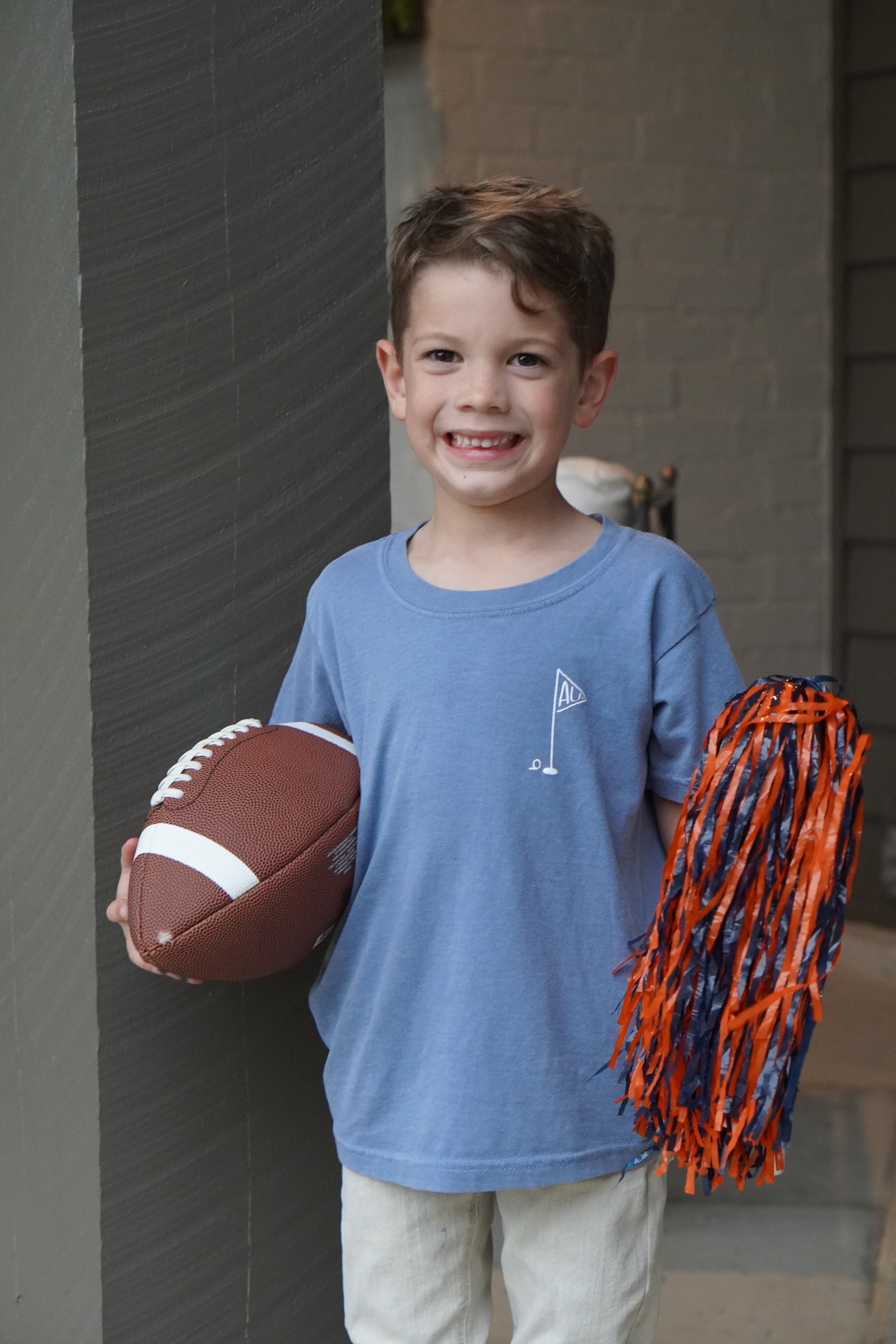 Auburn University Blue Youth T-Shirt with a small, White golf flag with "AU" inside