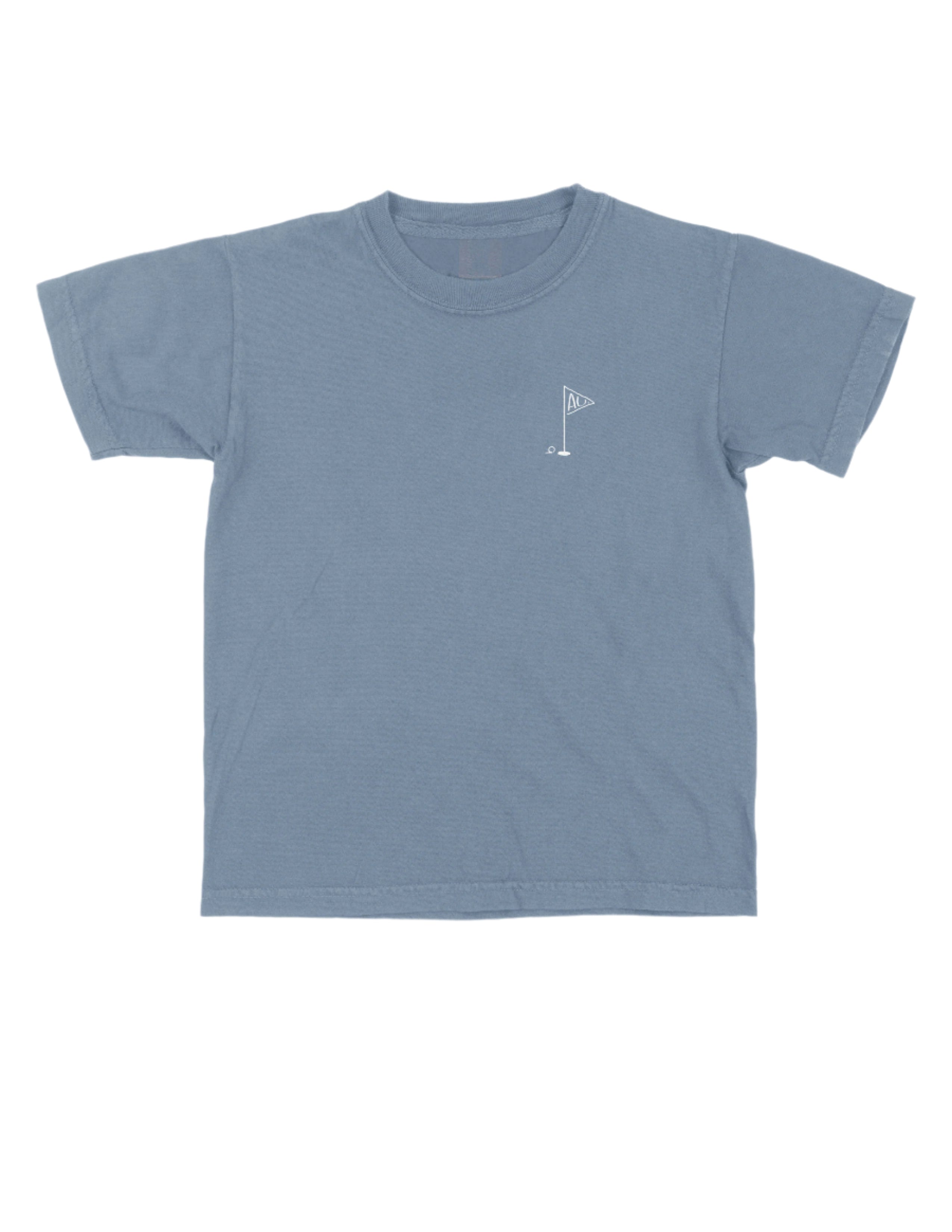 Auburn University Blue Youth T-Shirt with a small, White golf flag with "AU" inside