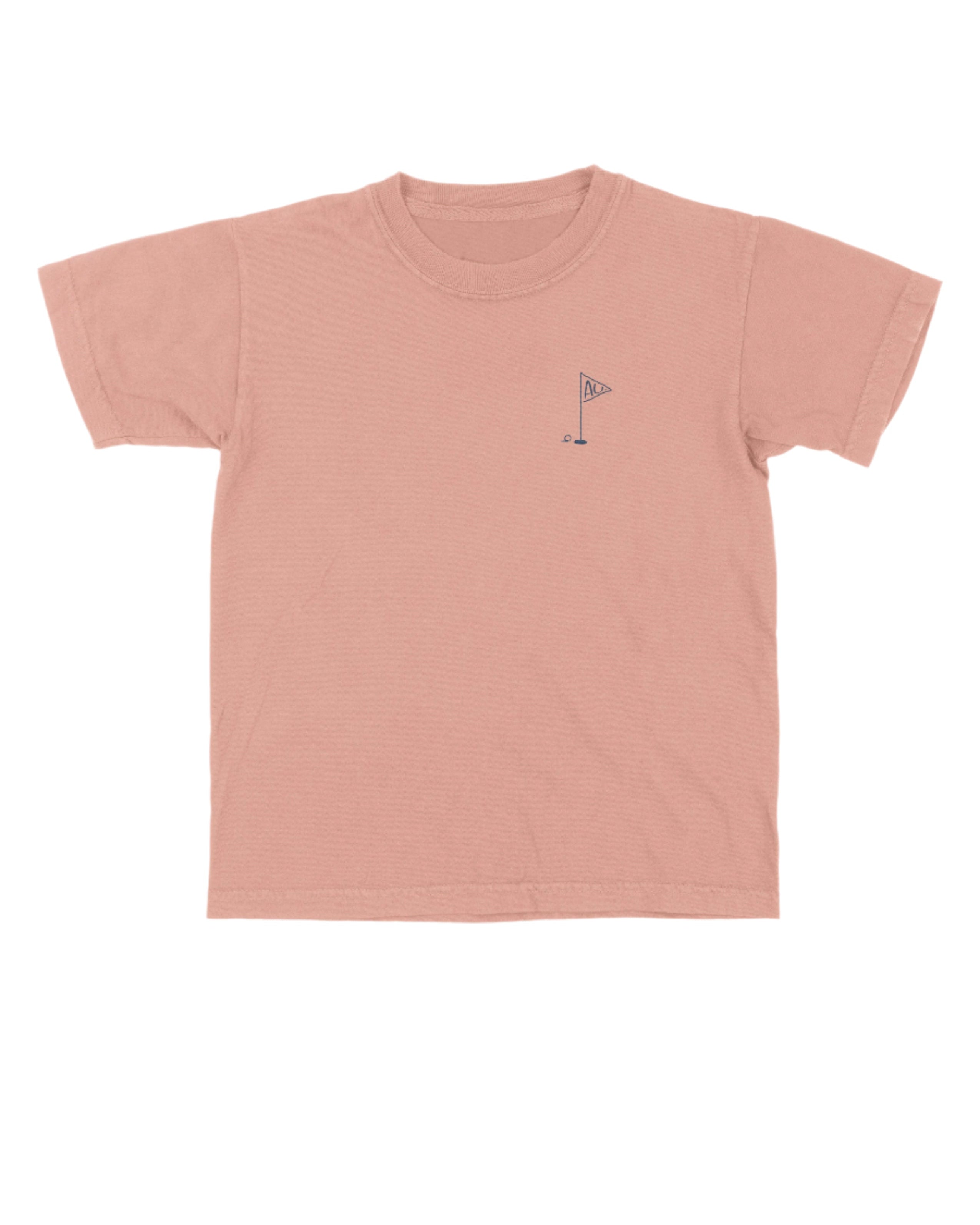 Auburn University Orange Youth T-Shirt with a small, Black golf flag with "AU" inside