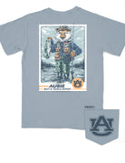 Auburn University Aubie Fishing Comfort Colors Ice Blue T-Shirt with image of Aubie standing in fishing boat holding a fishing pole