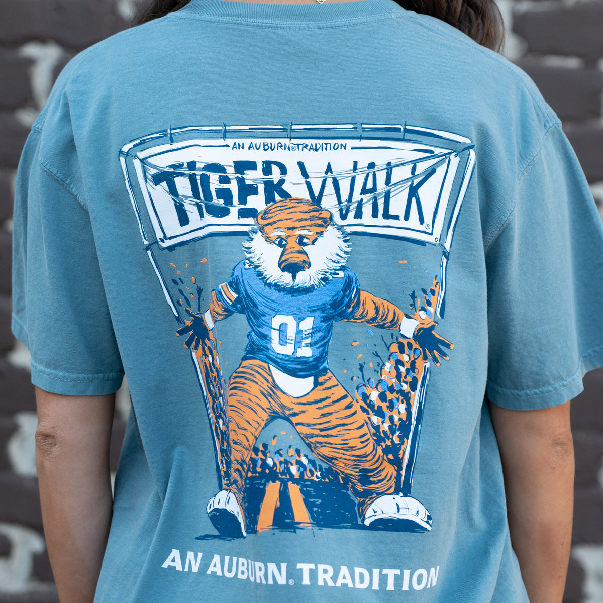 Aubie Tiger Walk T-Shirt | Auburn Tiger Walk M / Ice Blue / Short Sleeve T-Shirt, image size:1200x1200