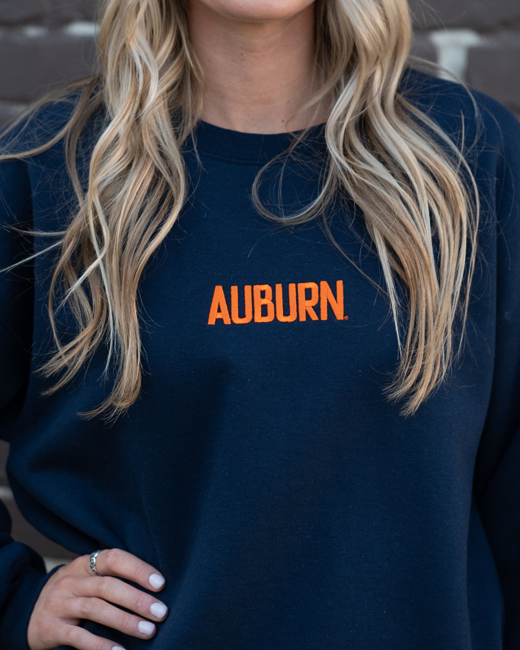 Auburn University Auburn Embroidered Navy Gildan Sweatshirt with Navy "Auburn" Embroidery (Front)