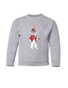 University of Alabama Big Al Drum Major Grey Gildan Sweatshirt with an image of Big Al wearing a Drum Major's outfit and holding the baton