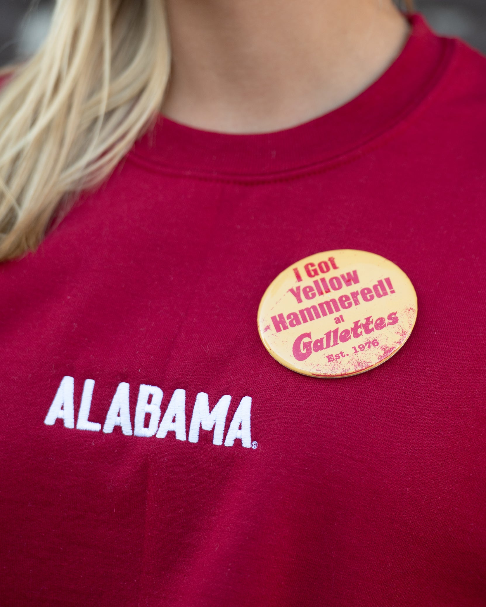 Gallettes Yellow Gallettes Button with Red text "I Got Yellow Hammered! at Gallettes"