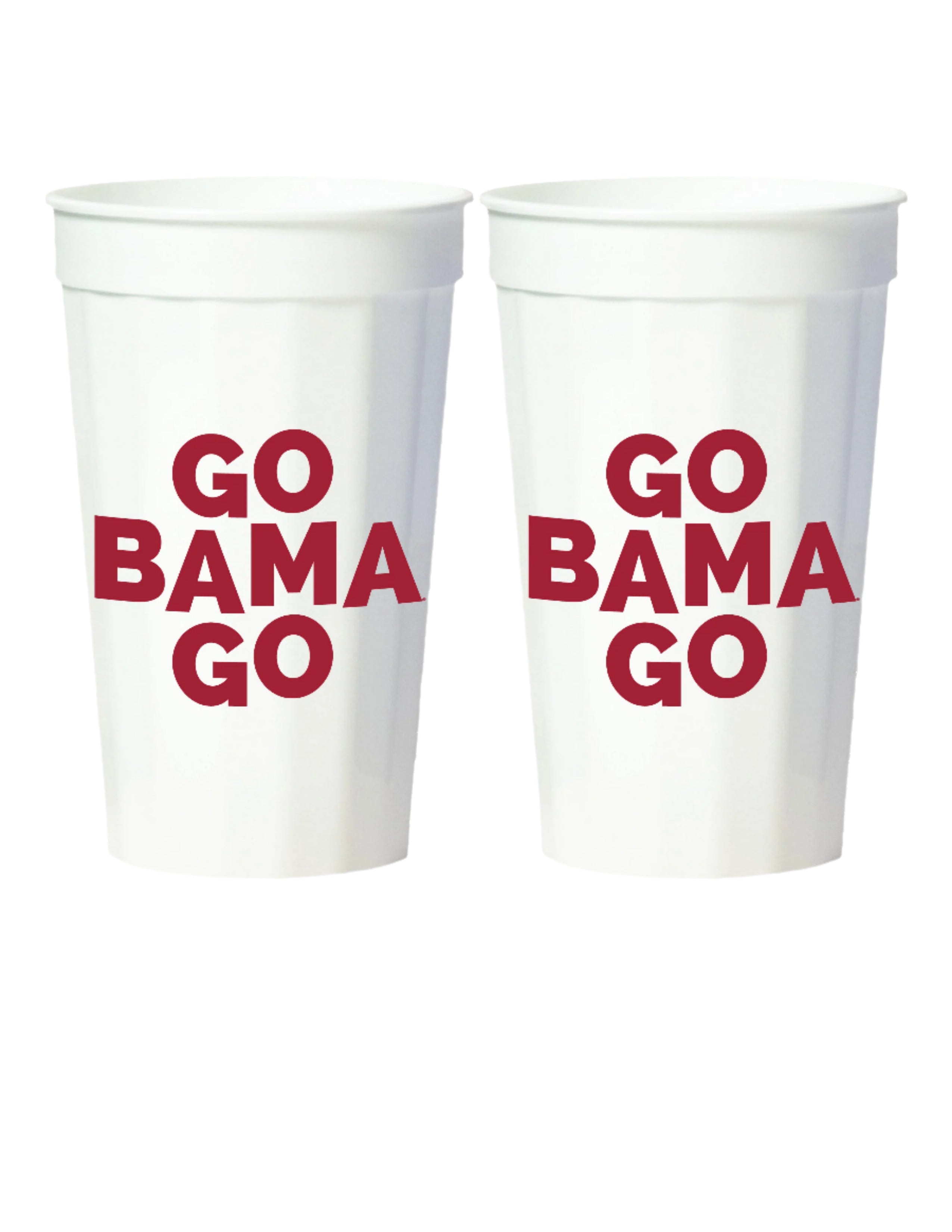 University of Alabama White Stadium Cup with Red text "Go Bama Go"