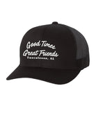 University of Alabama Black Trucker with White Embroidery "Good Times Great Friends"