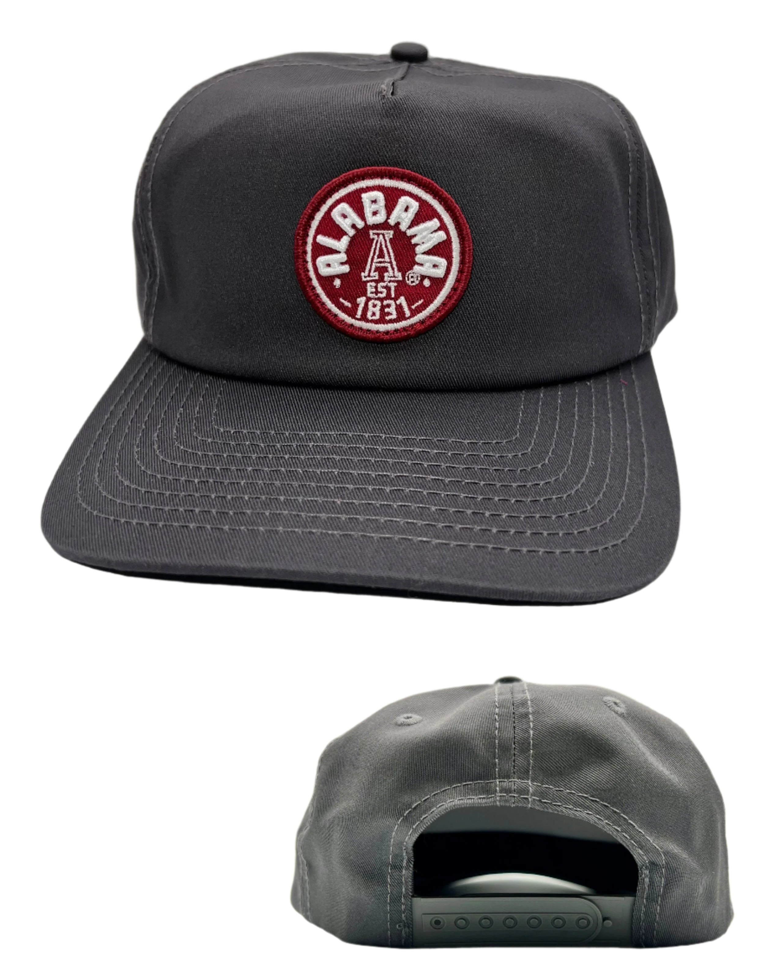 University of Alabama Charcoal Fly Fit Hat with a Red patch featuring the Retro University of Alabama Logo