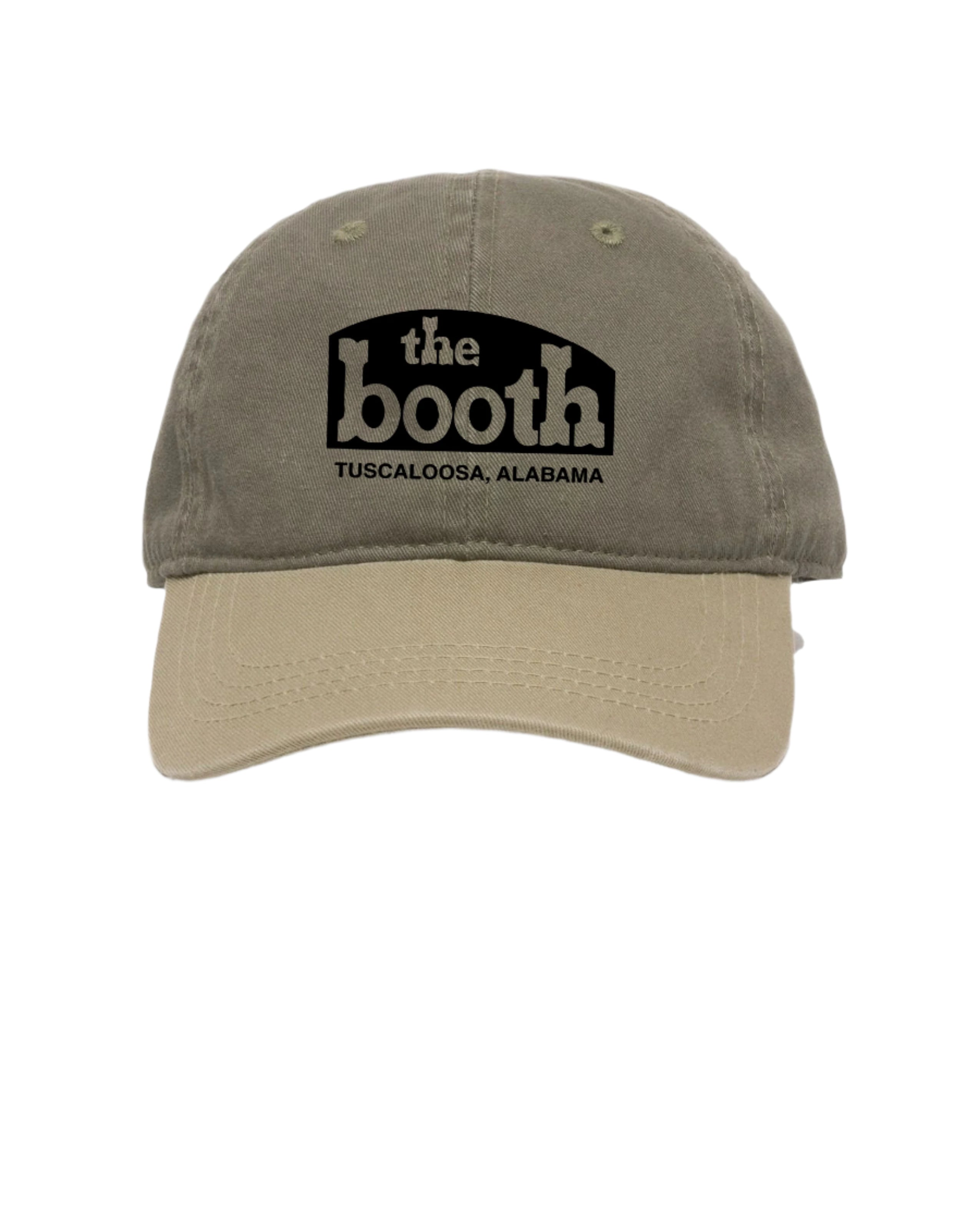 The Booth Olive Green Hat with White The Booth logo embroidery