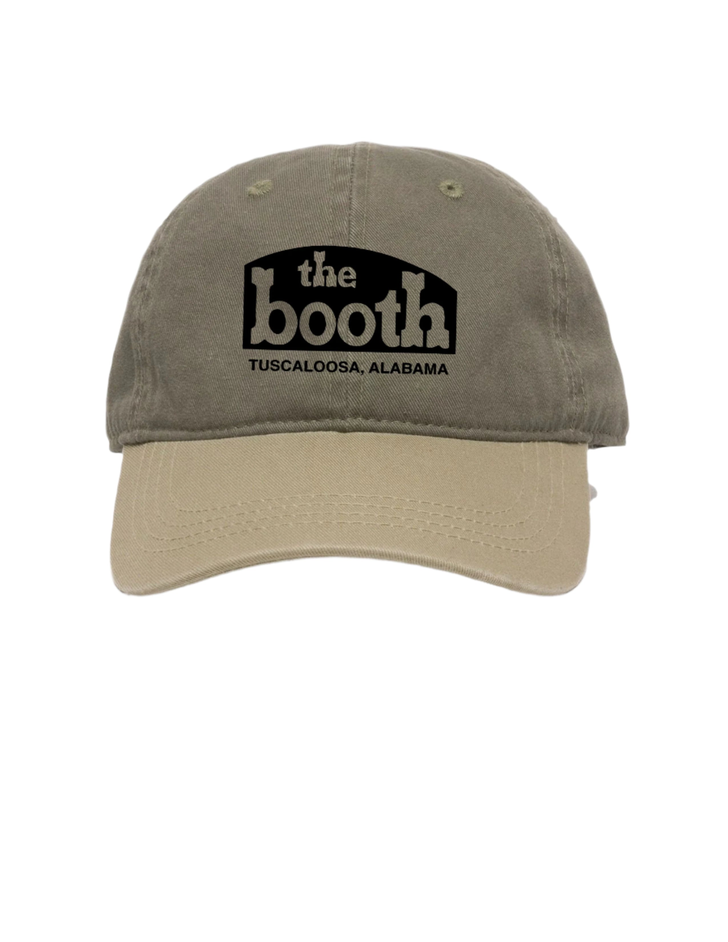 The Booth Olive Green Hat with White The Booth logo embroidery