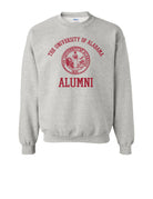 University of Alabama Light Grey Alumni Sweatshirt with Red text "University of Alabama" above the Red Alumni Seal and Red text "Alumni" below