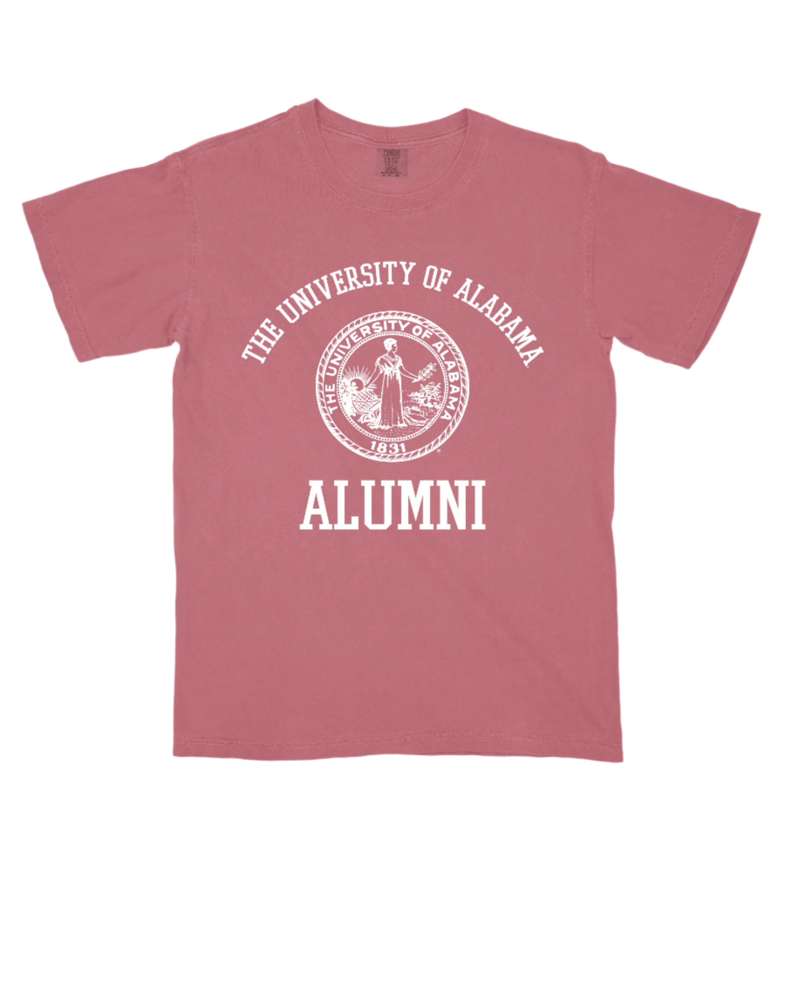 University of Alabama Red Alumni T-Shirt with White text "University of Alabama" above the White Alumni Seal and White text "Alumni" below